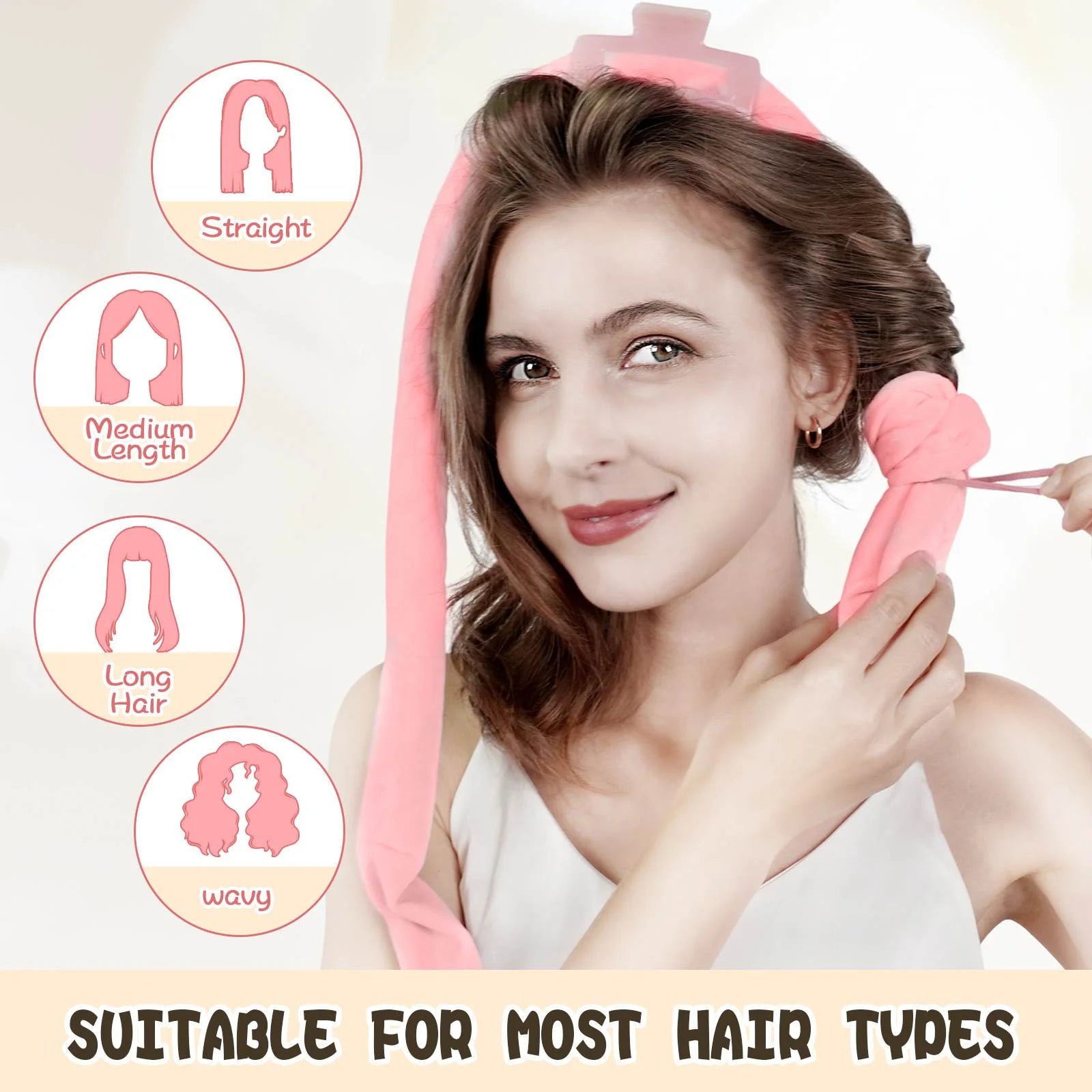 Heatless Hair Curler -  Overnight with Headband, and Silk Hair Wrap for Creating the Perfect Hairstyle - Pink