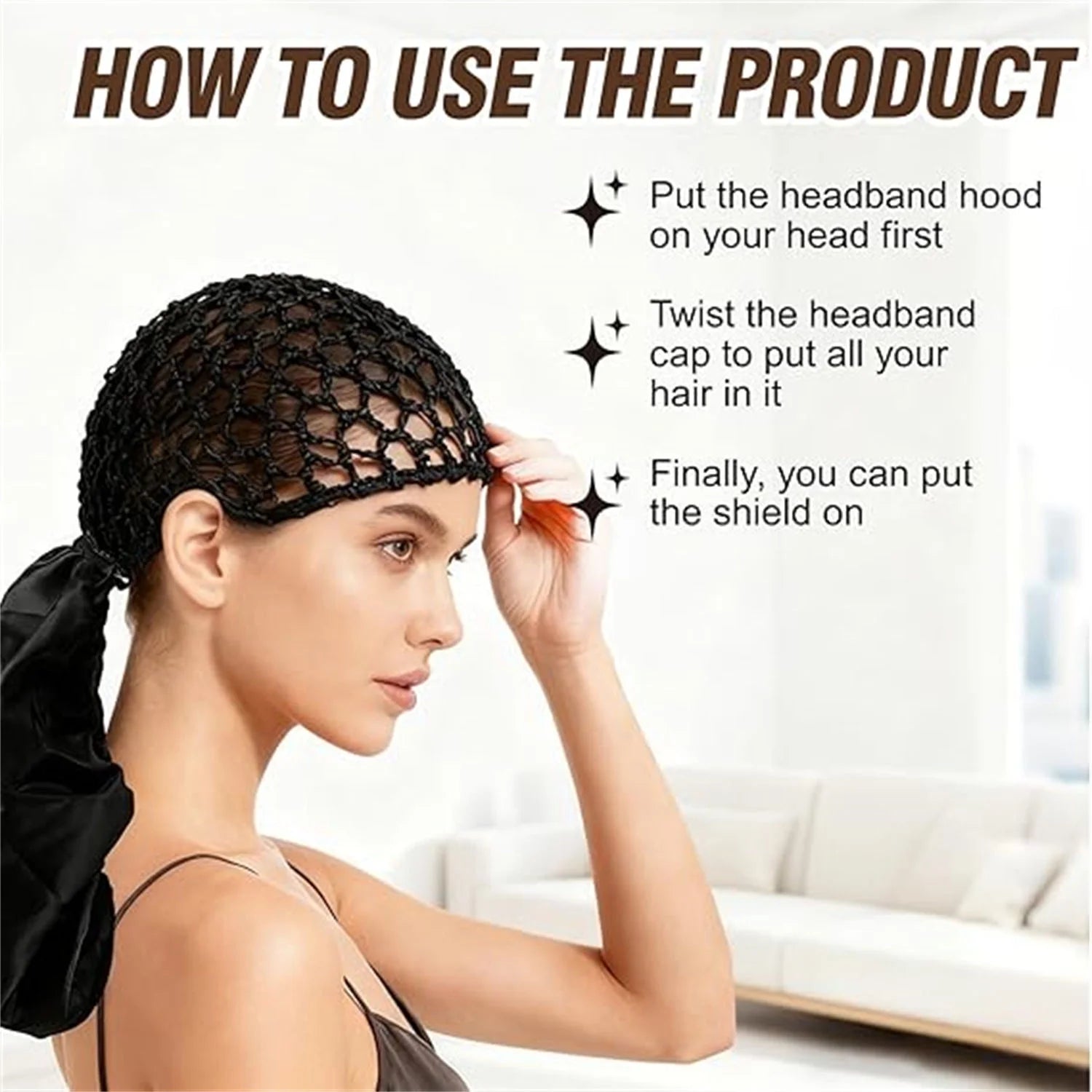 2 In1 Wrap Cap Bonnet Reversible Adjustable Tie Band, Silk Bonnet Hair Wrap Cap for Silk Press, New Satinbonnet for Sleeping, Double Layered Band for Curly Natural and Braided Hair (Black)