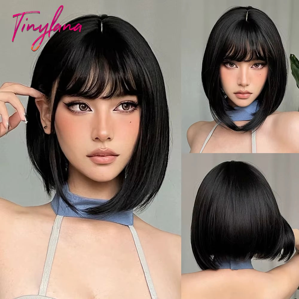 Short Orange Straight Synthetic Wigs for Women Medium Orange Cosplay Party Wig with Bangs Heat Resistant Lolita Natural Hair Use