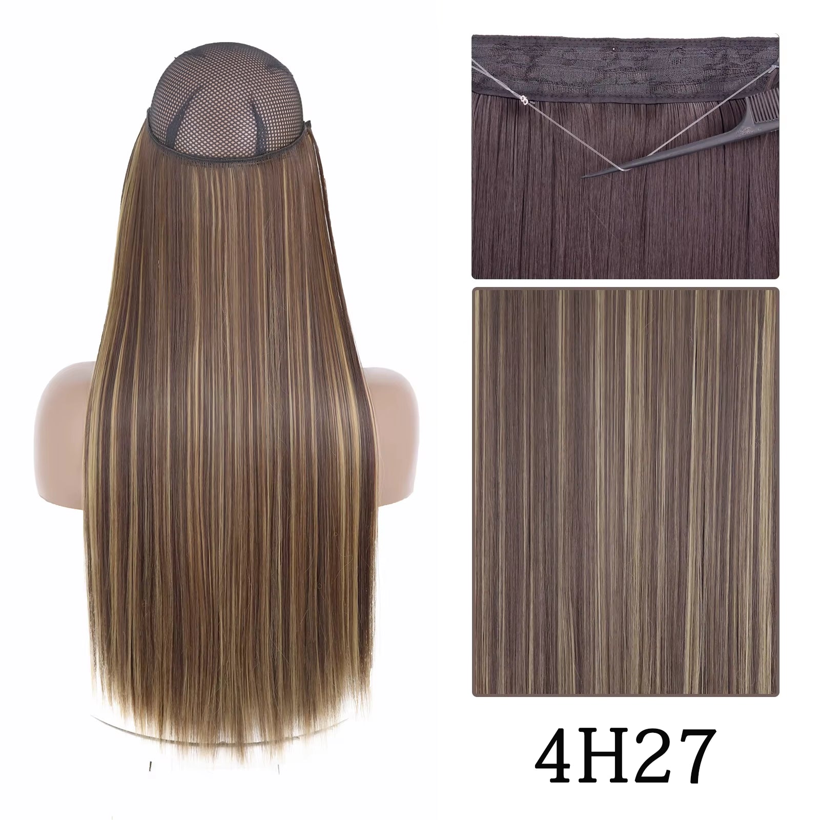 Synthetic Long Straight No Clip One Piece Hair Extension Natural Adjustable Line False Hairpiece for Women