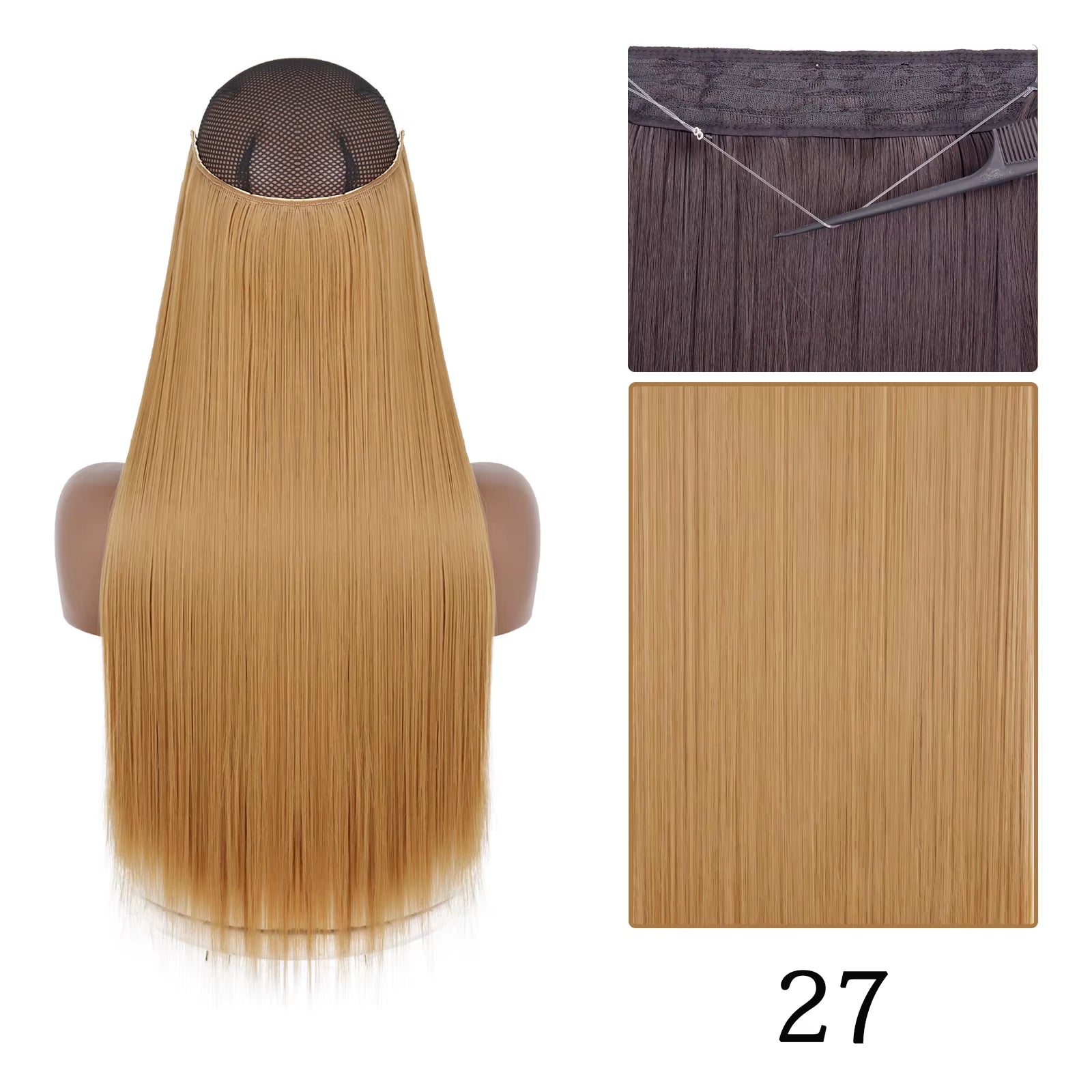 Synthetic Long Straight No Clip One Piece Hair Extension Natural Adjustable Line False Hairpiece for Women