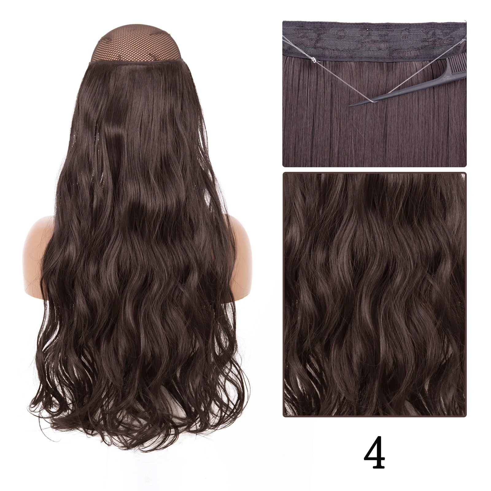 Synthetic Long Straight No Clip One Piece Hair Extension Natural Adjustable Line False Hairpiece for Women