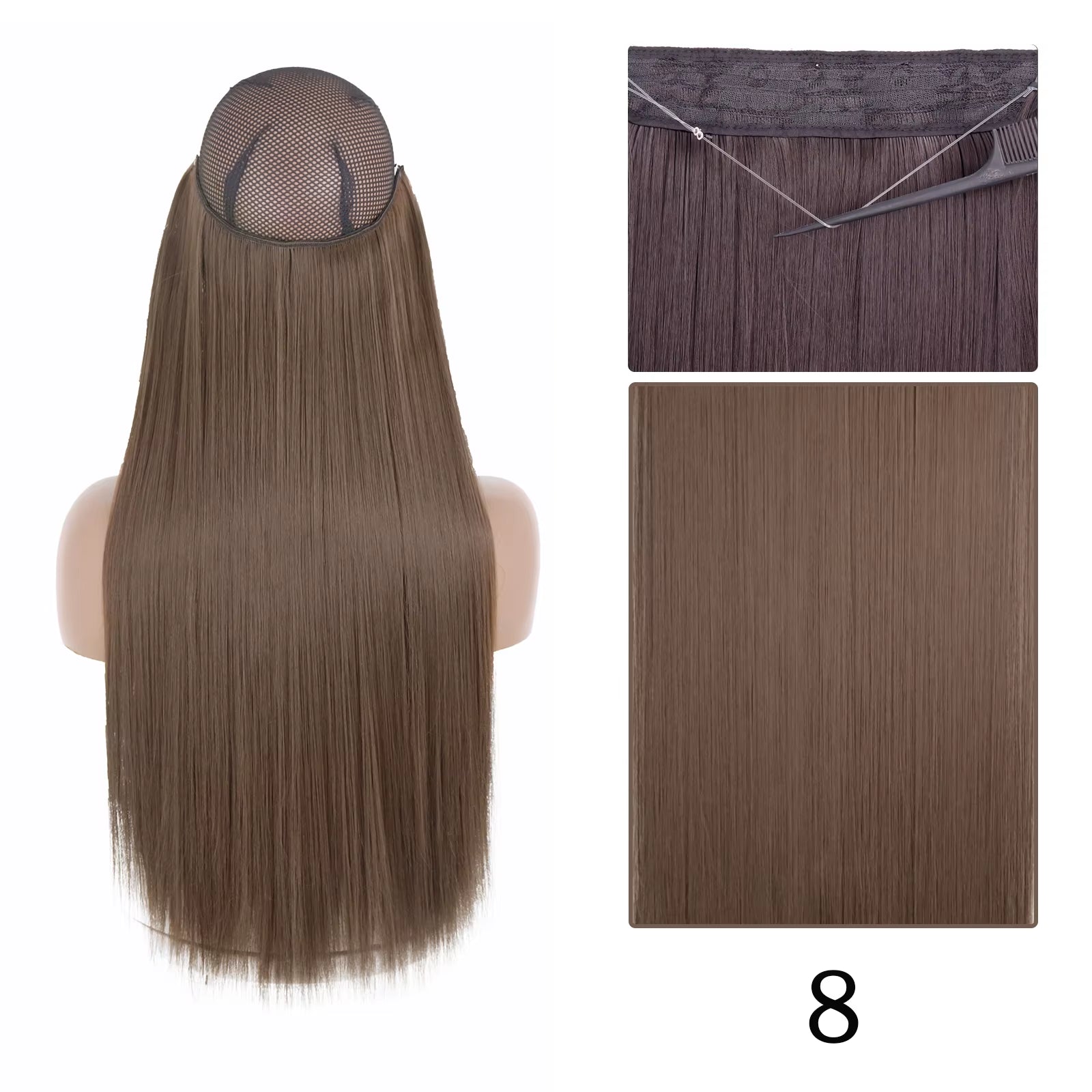 Synthetic Long Straight No Clip One Piece Hair Extension Natural Adjustable Line False Hairpiece for Women