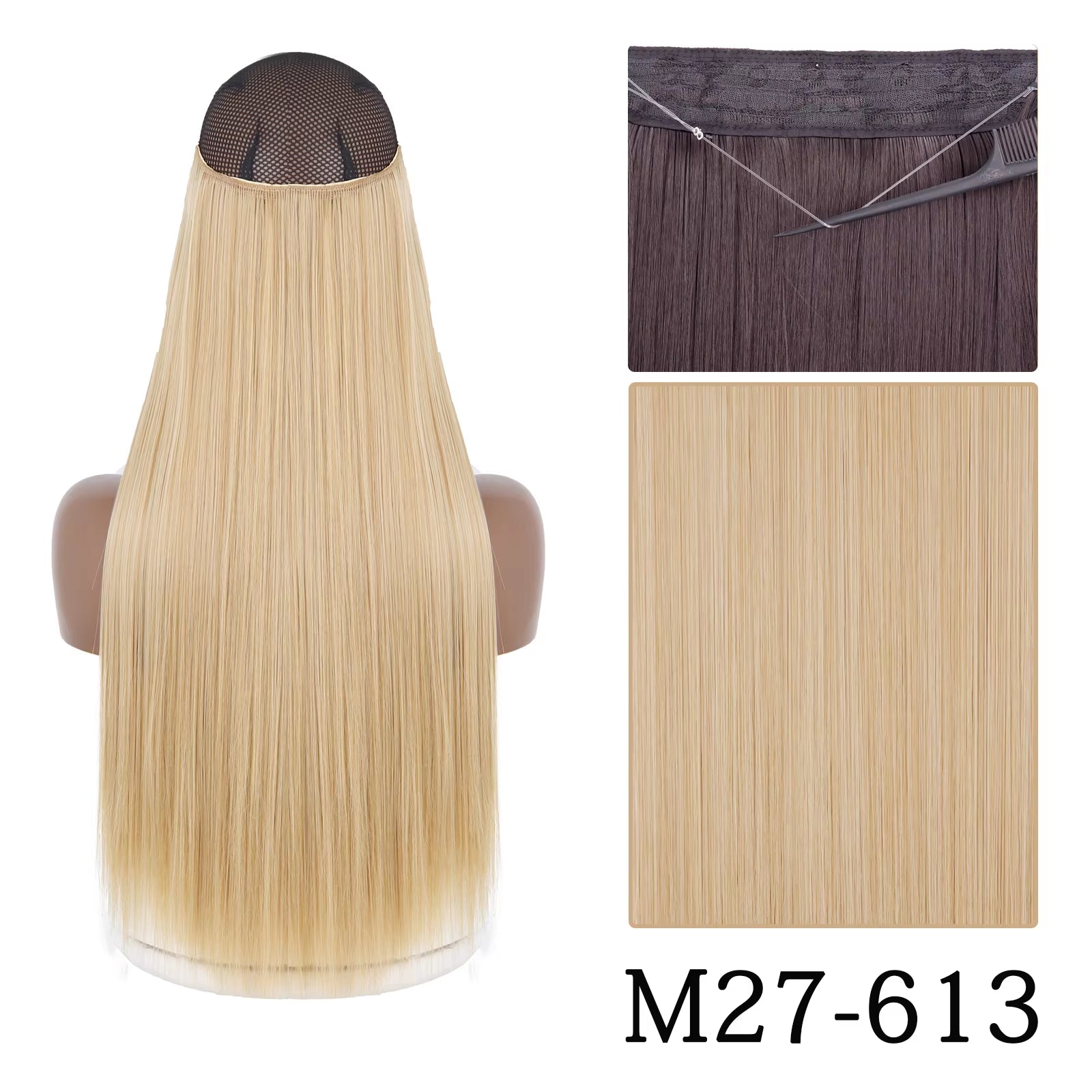 Synthetic Long Straight No Clip One Piece Hair Extension Natural Adjustable Line False Hairpiece for Women