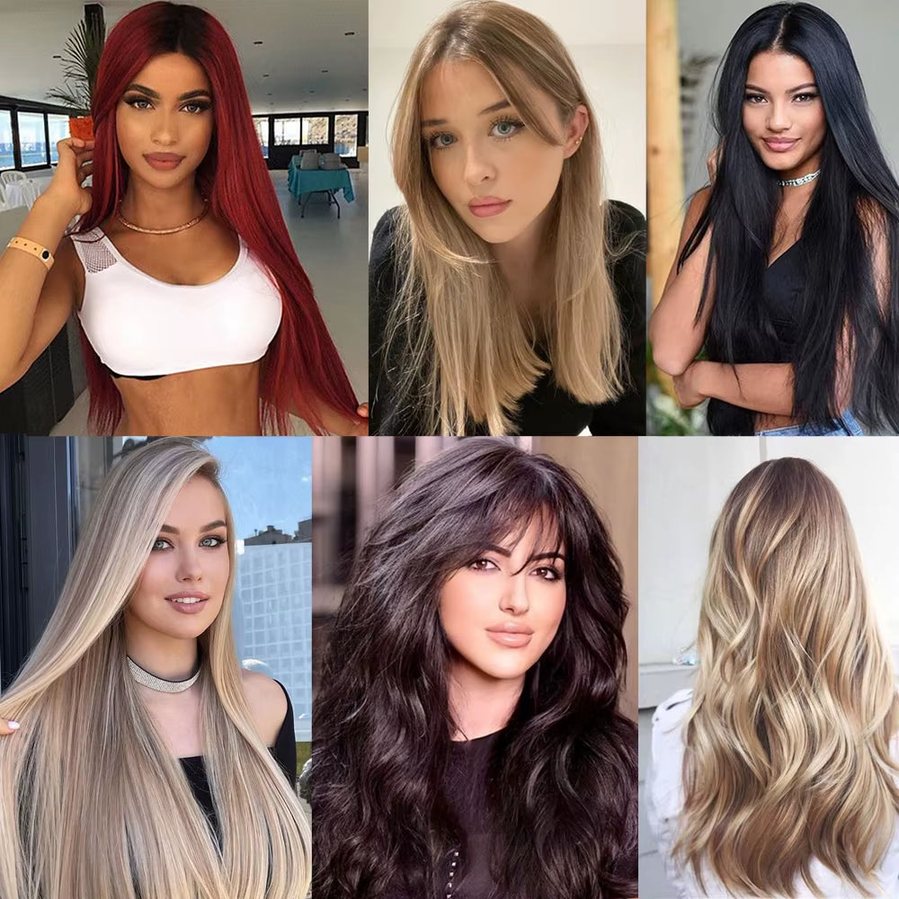 Synthetic Long Straight No Clip One Piece Hair Extension Natural Adjustable Line False Hairpiece for Women