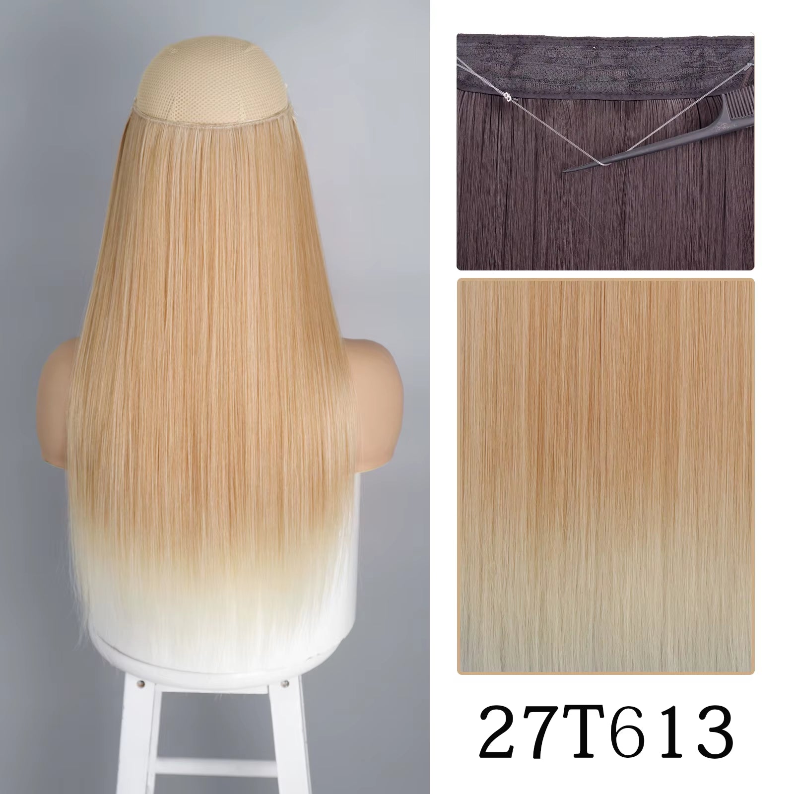 Synthetic Long Straight No Clip One Piece Hair Extension Natural Adjustable Line False Hairpiece for Women