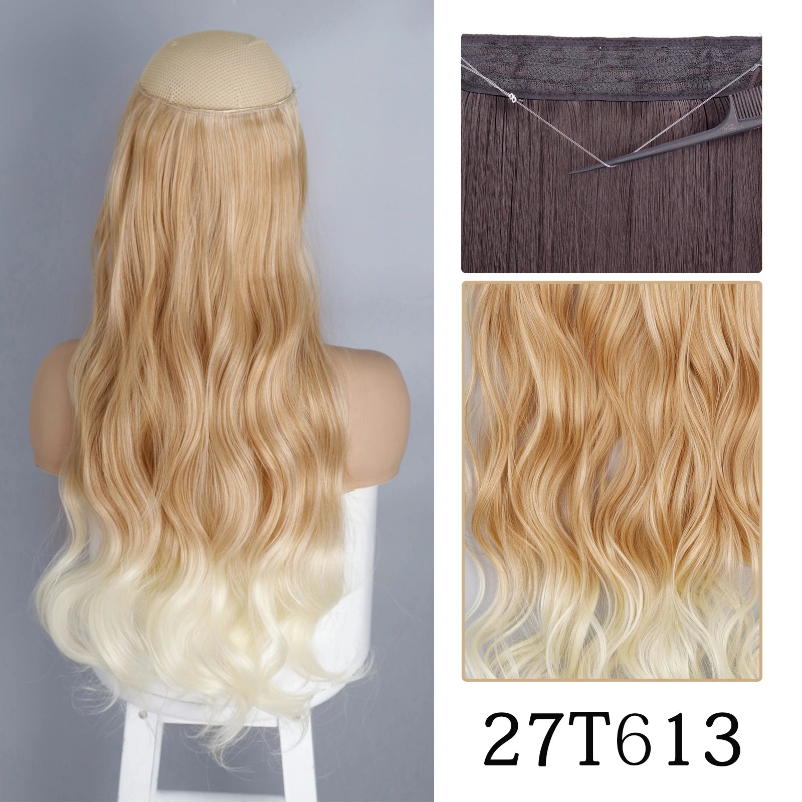 Synthetic Long Straight No Clip One Piece Hair Extension Natural Adjustable Line False Hairpiece for Women