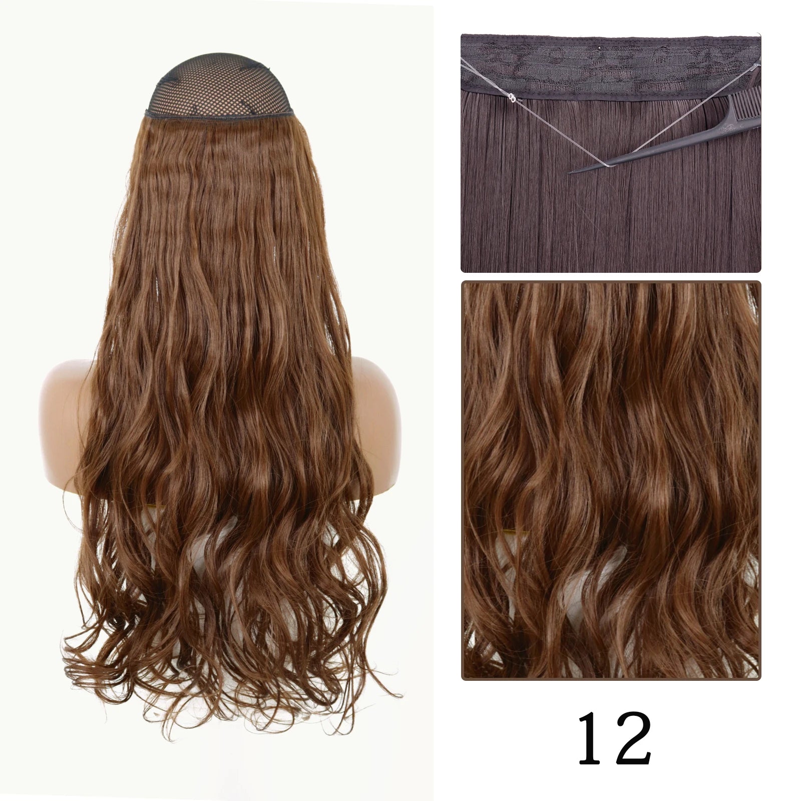 Synthetic Long Straight No Clip One Piece Hair Extension Natural Adjustable Line False Hairpiece for Women