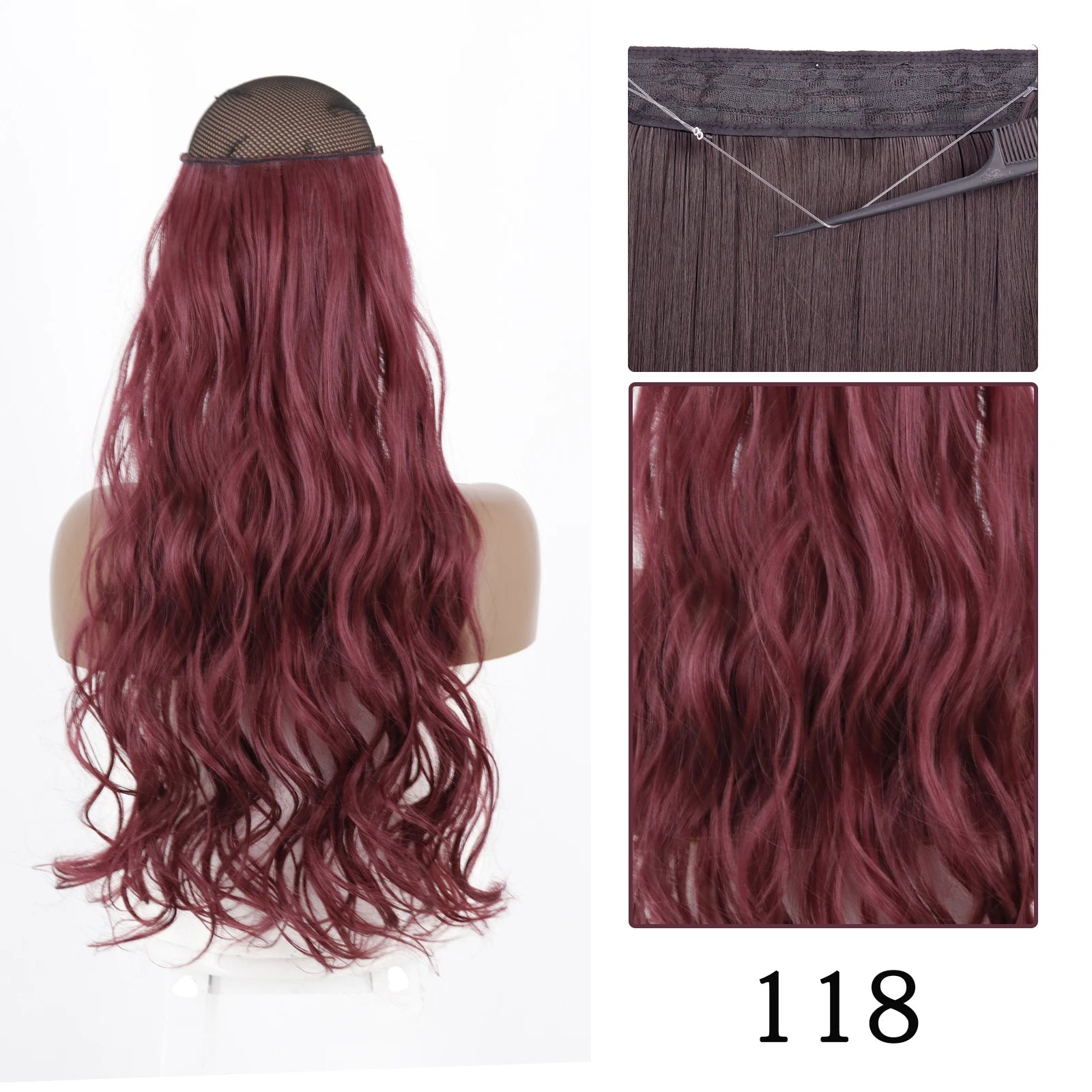 Synthetic Long Straight No Clip One Piece Hair Extension Natural Adjustable Line False Hairpiece for Women