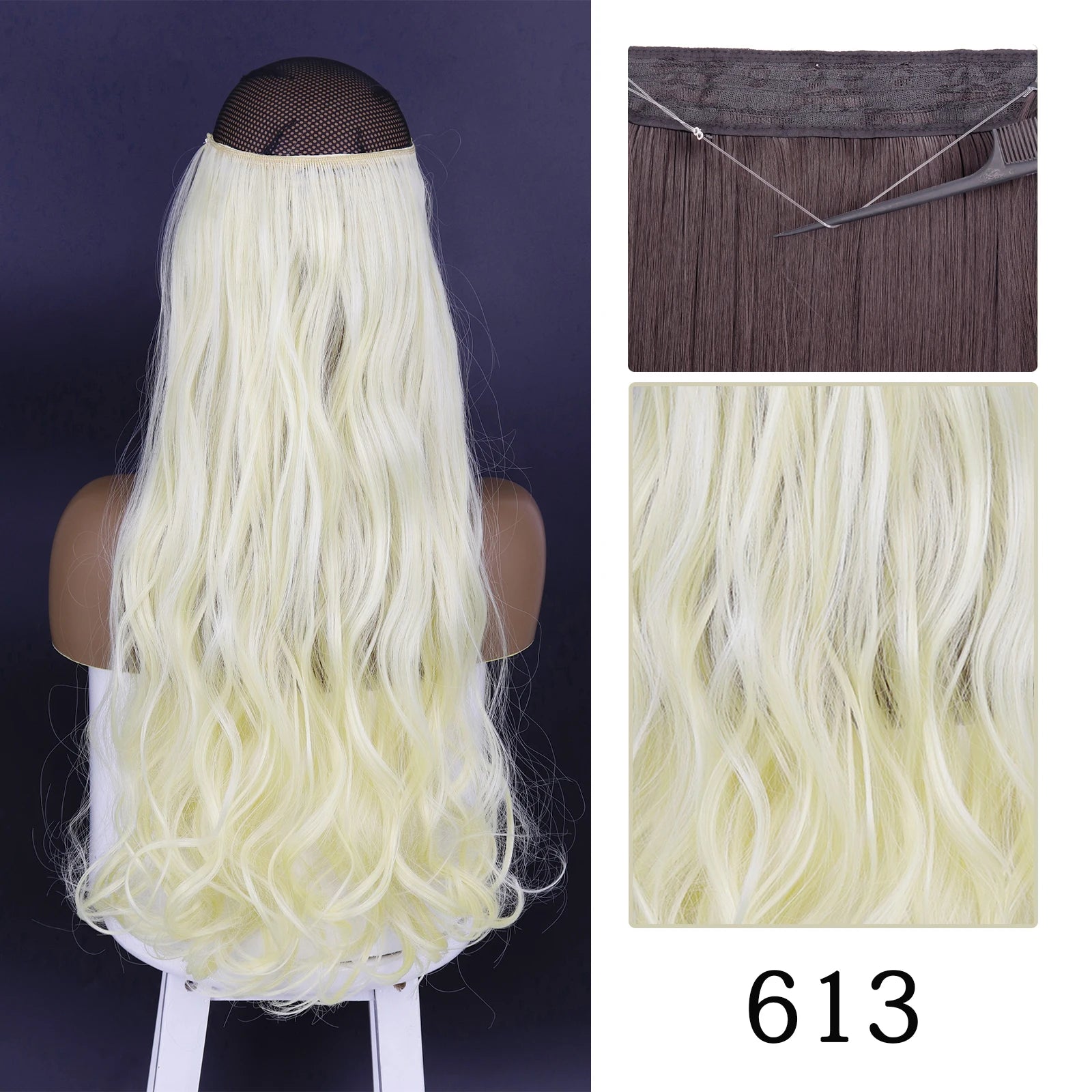 Synthetic Long Straight No Clip One Piece Hair Extension Natural Adjustable Line False Hairpiece for Women