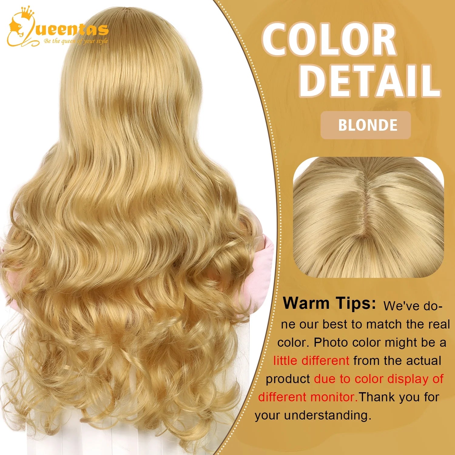 24" Long Blonde Wigs for Women Deep Wave Wig Synthetic Honey Blonde Wig Curly Bob Wigs with Bangs for Halloween