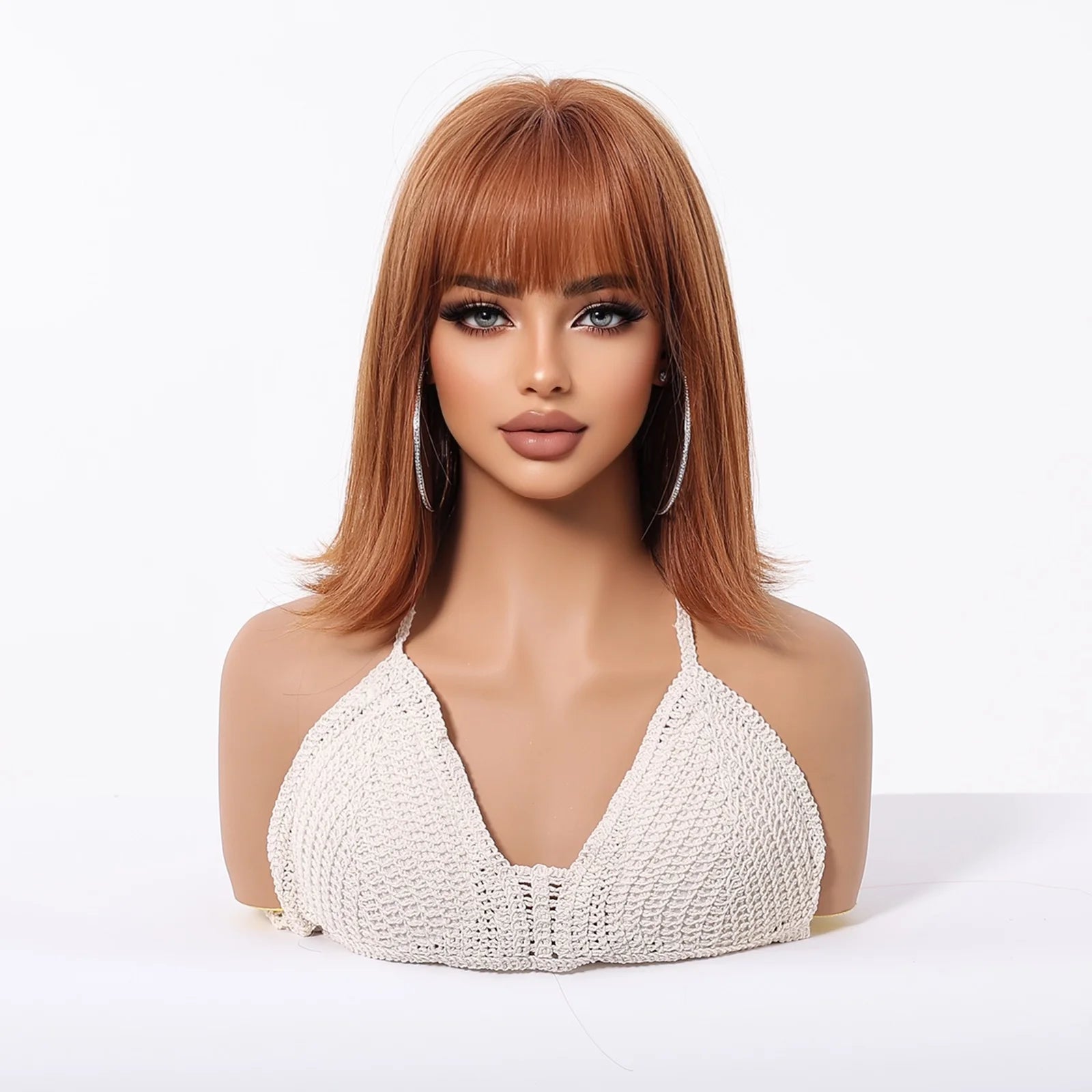 Short Orange Straight Synthetic Wigs for Women Medium Orange Cosplay Party Wig with Bangs Heat Resistant Lolita Natural Hair Use