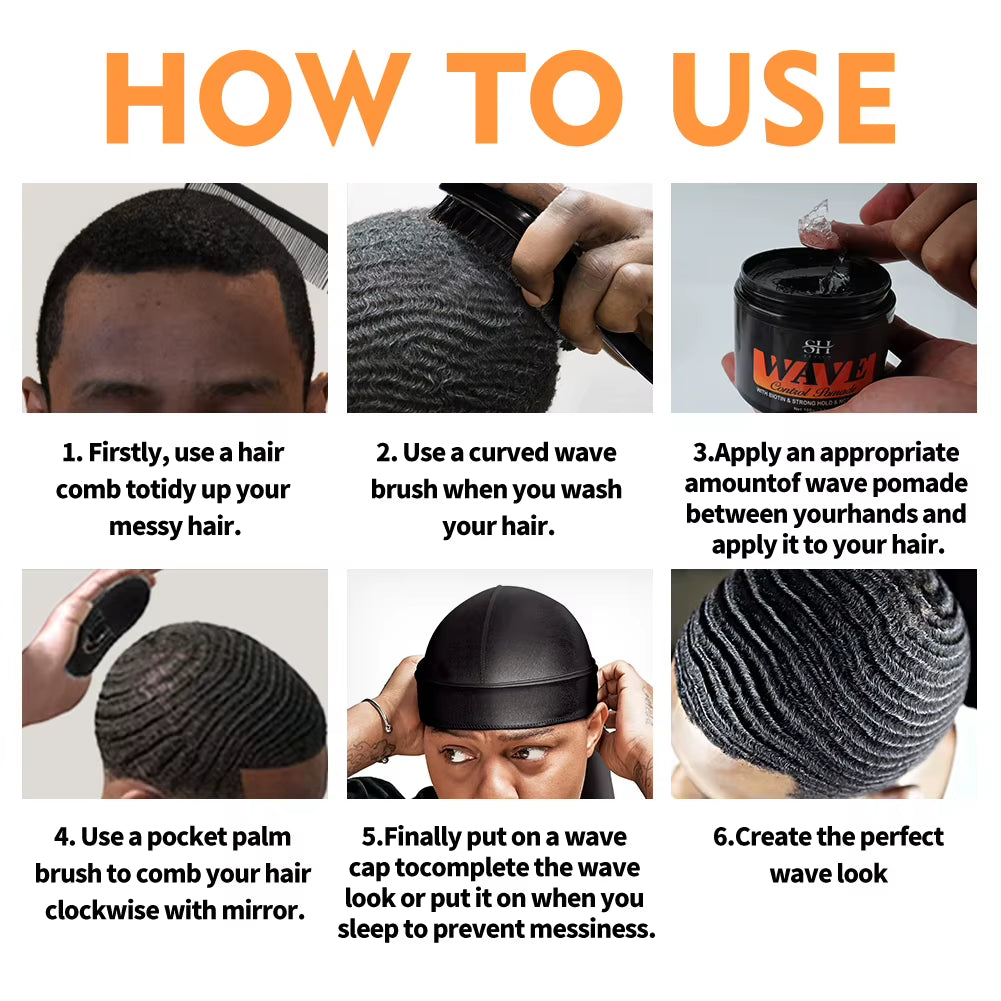 Deep Wave Control Pomade Shampoo Kit Biotin Prevent Hair Loss Edge Control Gel Sport Strong Hold Wave Hair Gel for African Men