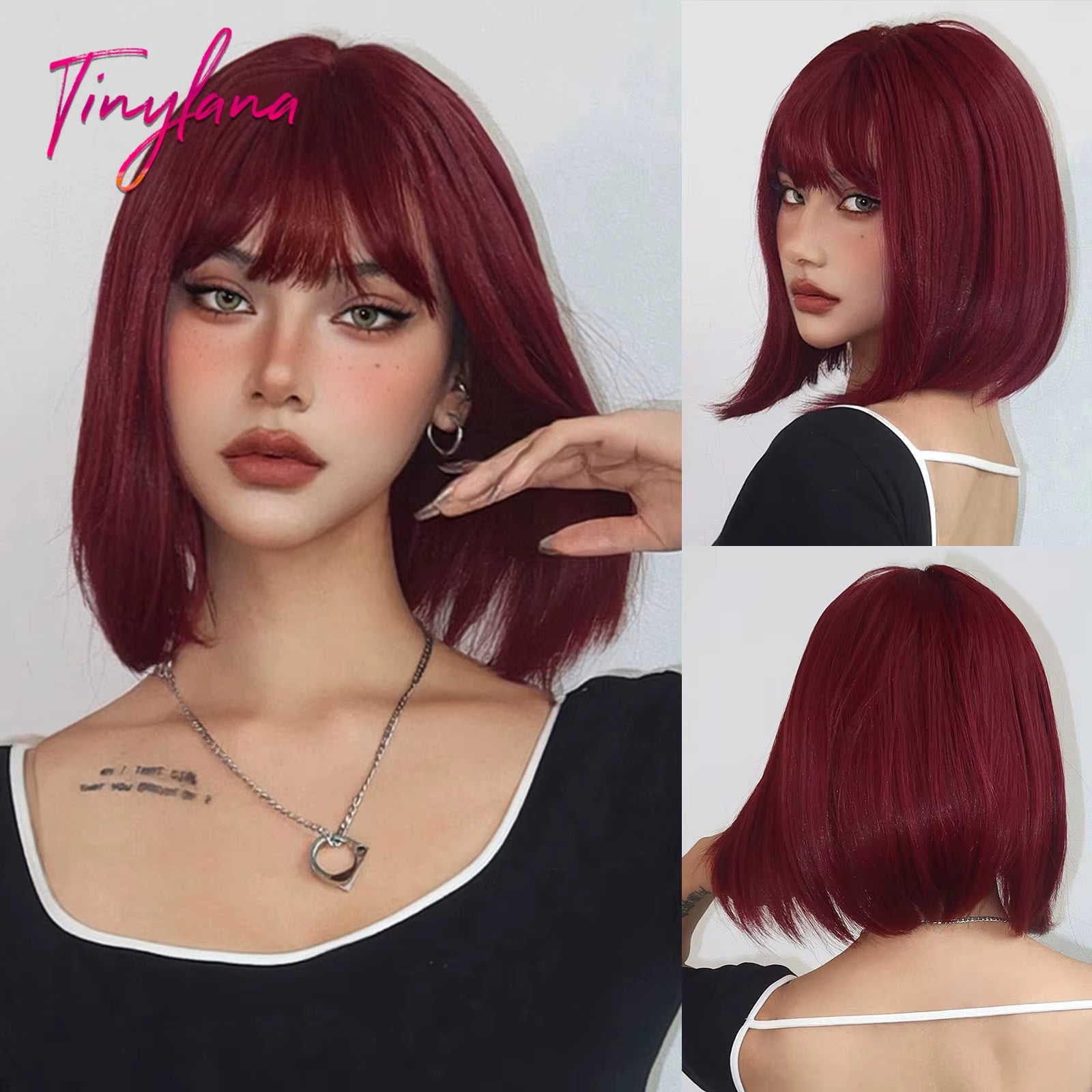 Short Orange Straight Synthetic Wigs for Women Medium Orange Cosplay Party Wig with Bangs Heat Resistant Lolita Natural Hair Use