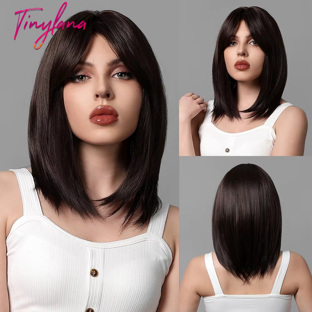 Short Orange Straight Synthetic Wigs for Women Medium Orange Cosplay Party Wig with Bangs Heat Resistant Lolita Natural Hair Use