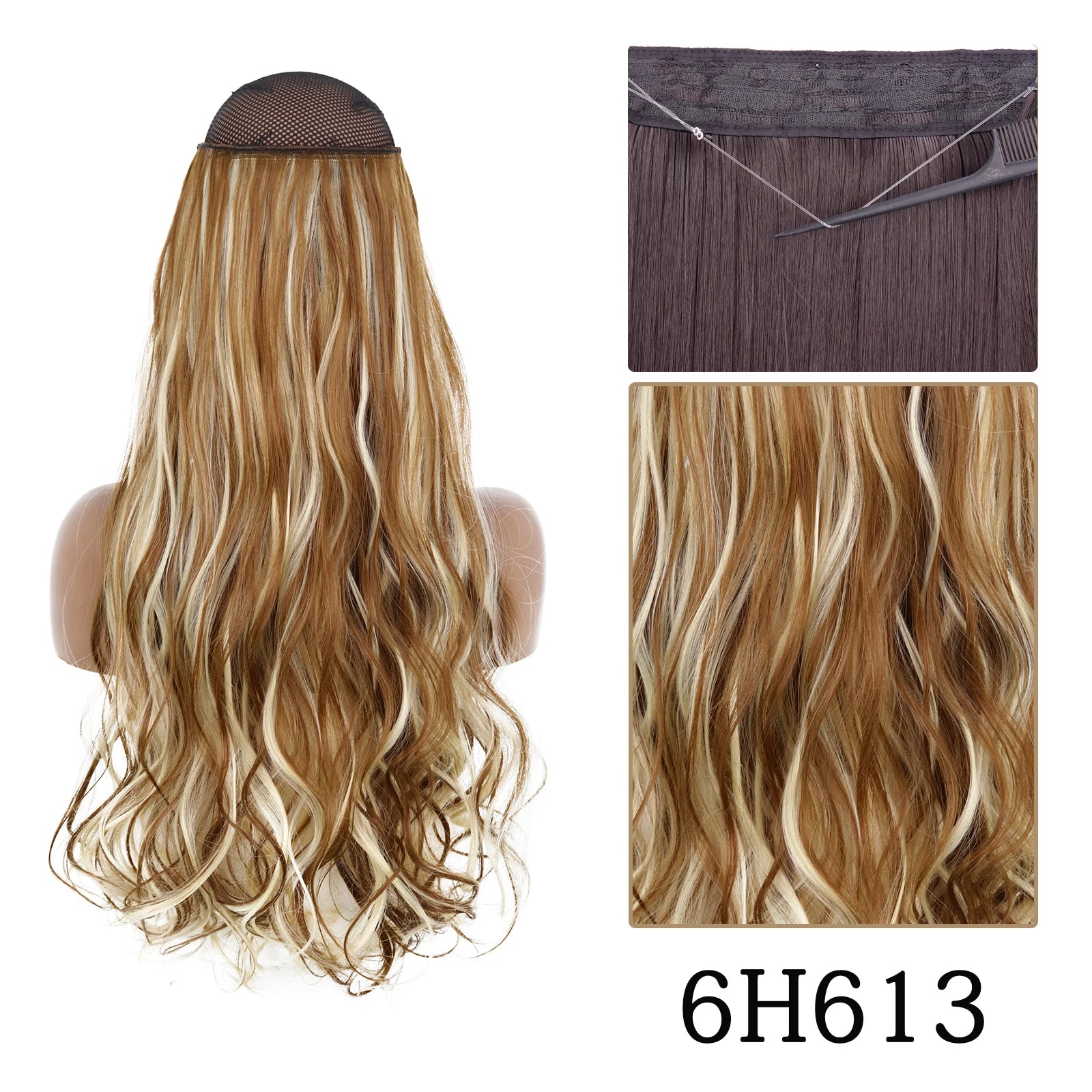 Synthetic Long Straight No Clip One Piece Hair Extension Natural Adjustable Line False Hairpiece for Women