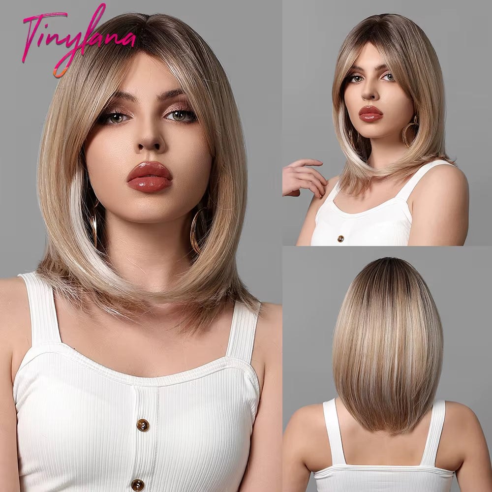 Short Orange Straight Synthetic Wigs for Women Medium Orange Cosplay Party Wig with Bangs Heat Resistant Lolita Natural Hair Use