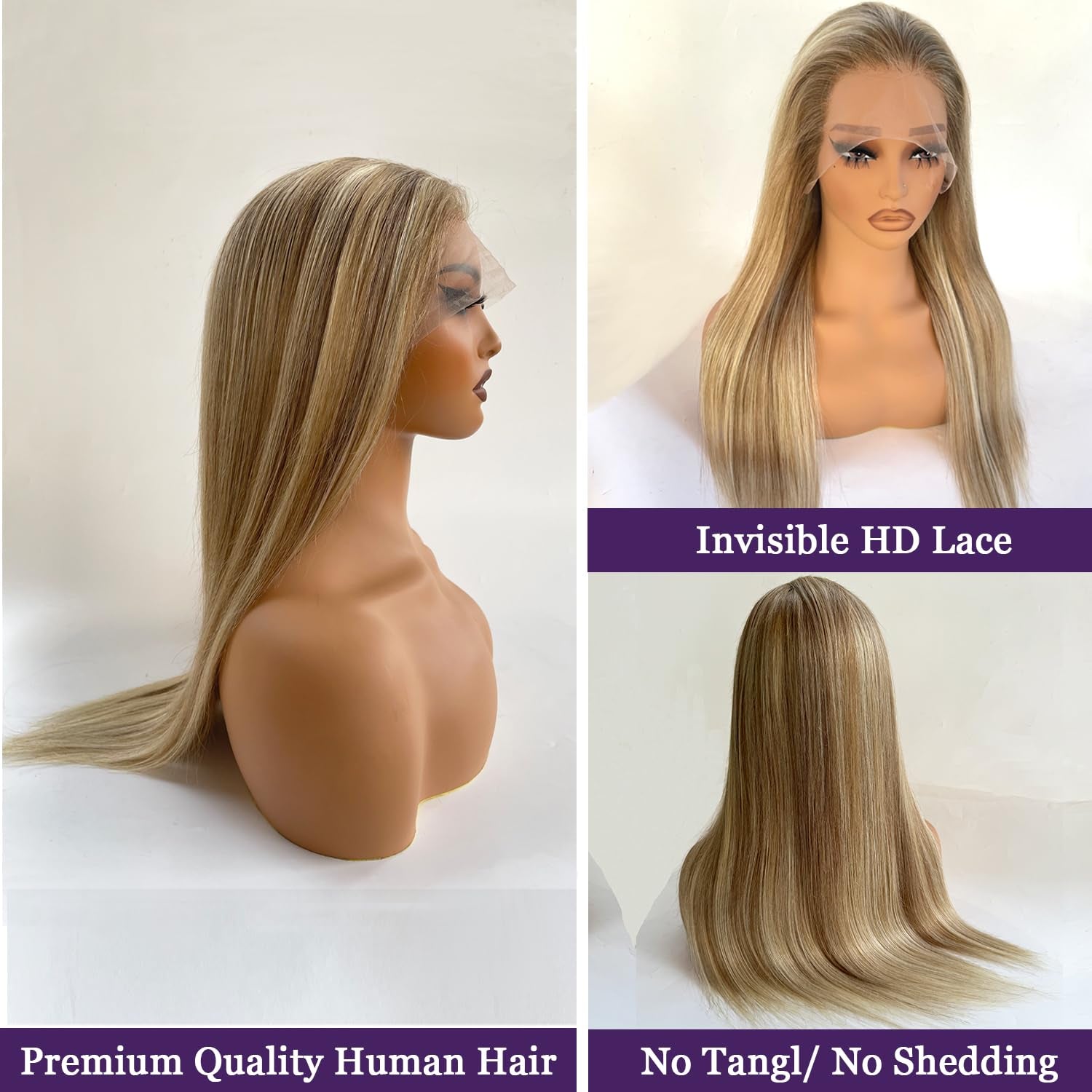 Ash Blonde Wig Human Hair Lace Front Wigs 30 Inch 13X4 HD Glueless Wigs Human Hair Pre Plucked Balayage Ash Blonde Lace Front Wigs 180% Density Blond Highlights Lace Frontal Wigs for White Women