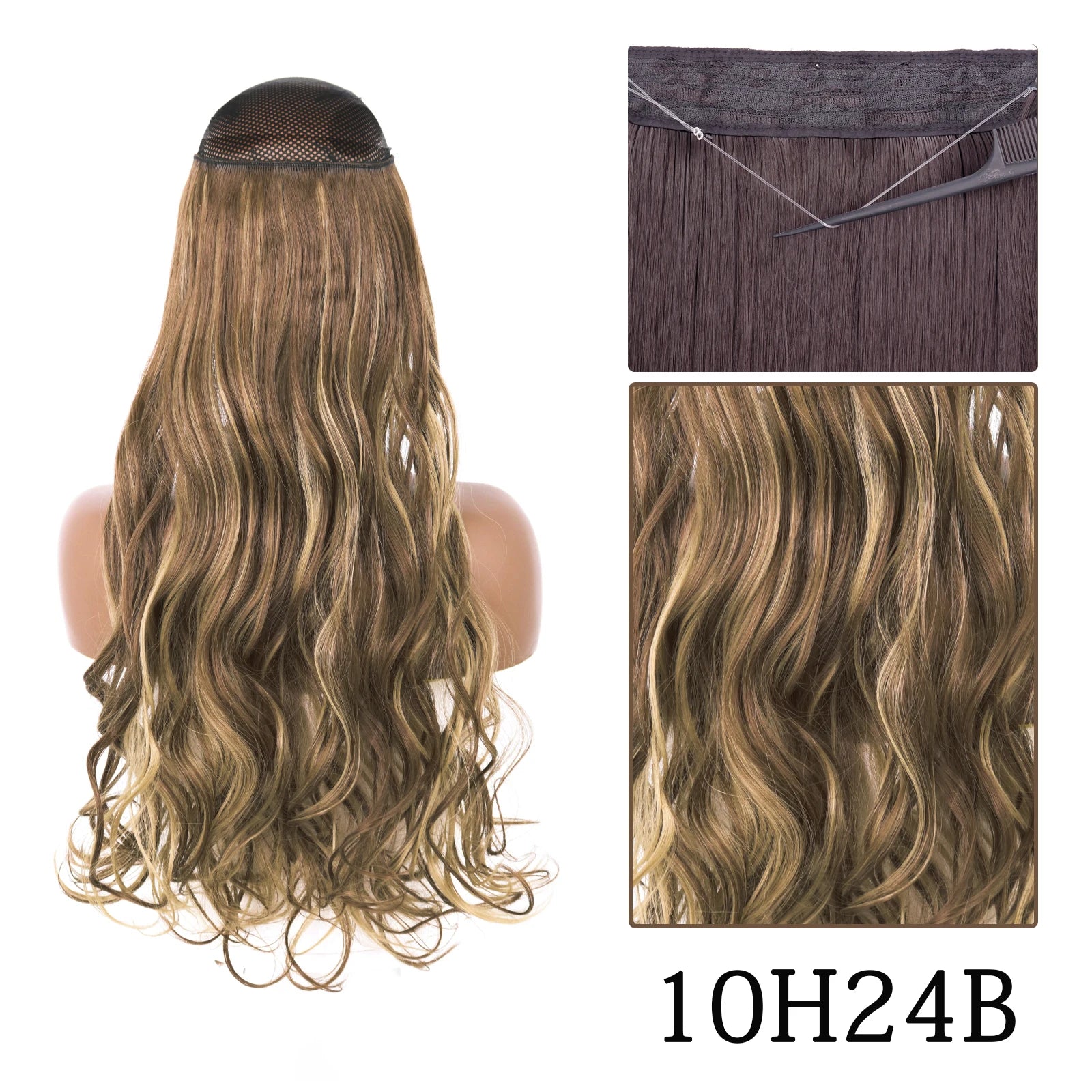 Synthetic Long Straight No Clip One Piece Hair Extension Natural Adjustable Line False Hairpiece for Women