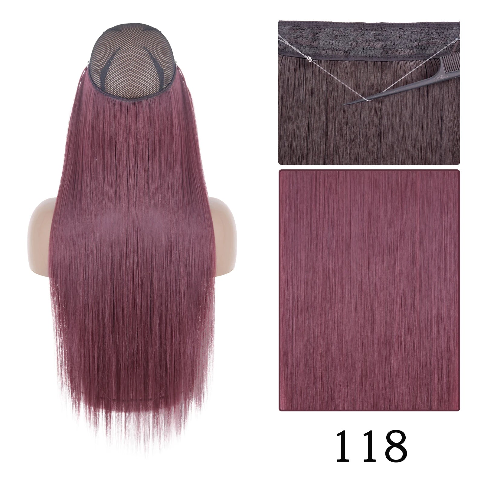 Synthetic Long Straight No Clip One Piece Hair Extension Natural Adjustable Line False Hairpiece for Women