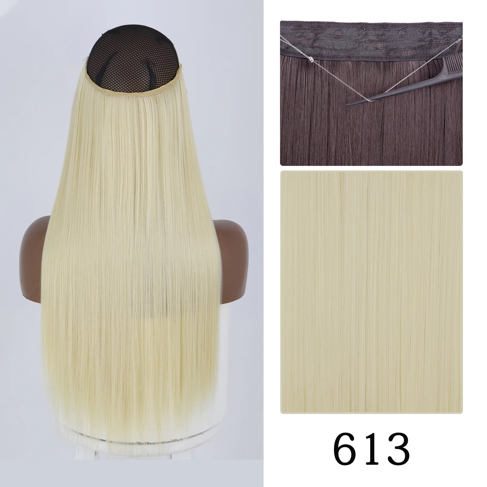Synthetic Long Straight No Clip One Piece Hair Extension Natural Adjustable Line False Hairpiece for Women