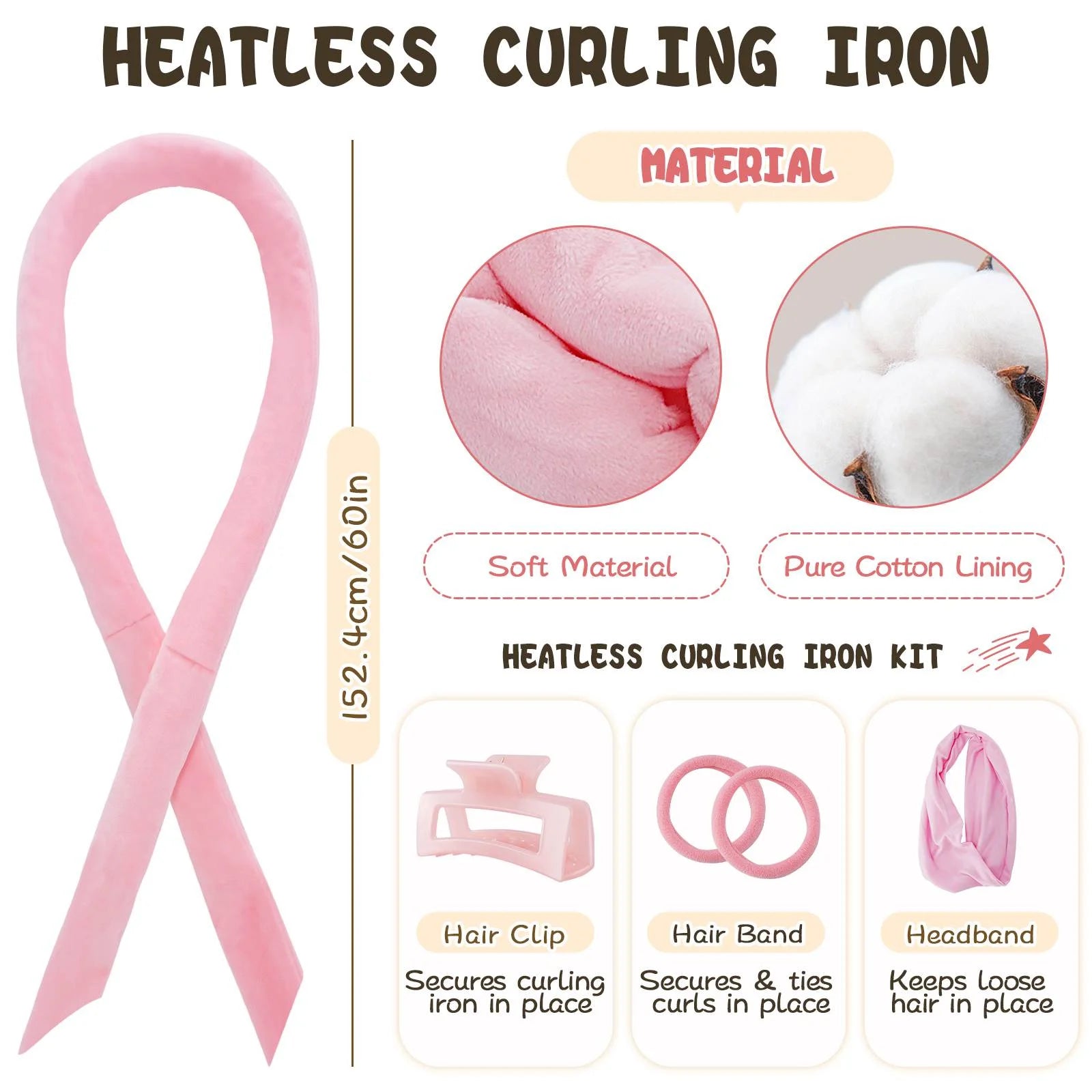 Heatless Hair Curler -  Overnight with Headband, and Silk Hair Wrap for Creating the Perfect Hairstyle - Pink