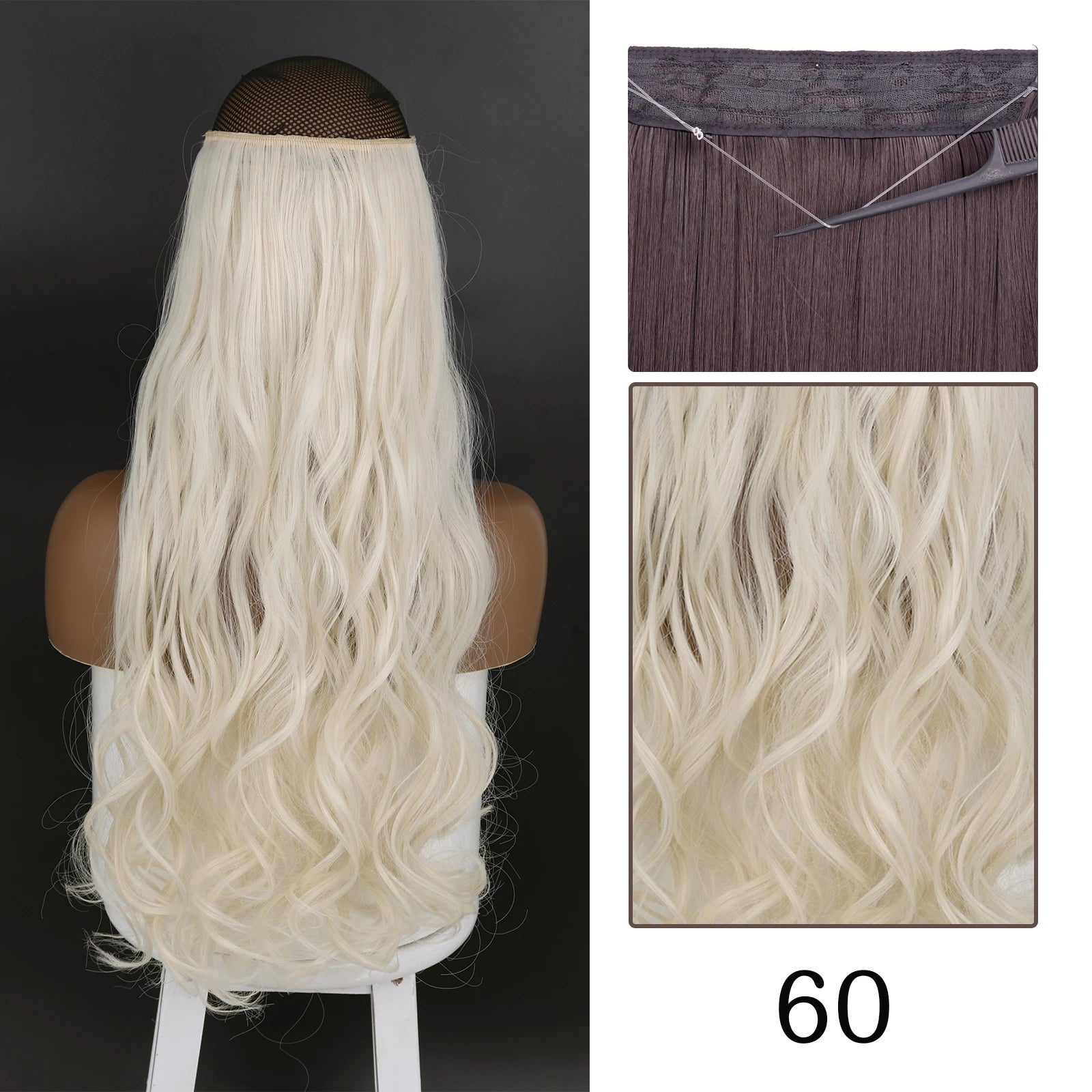 Synthetic Long Straight No Clip One Piece Hair Extension Natural Adjustable Line False Hairpiece for Women