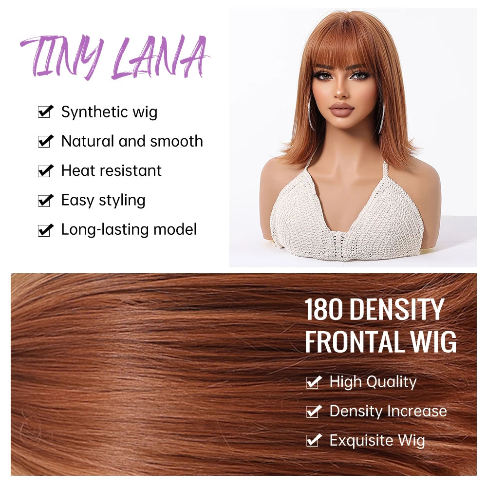 Short Orange Straight Synthetic Wigs for Women Medium Orange Cosplay Party Wig with Bangs Heat Resistant Lolita Natural Hair Use