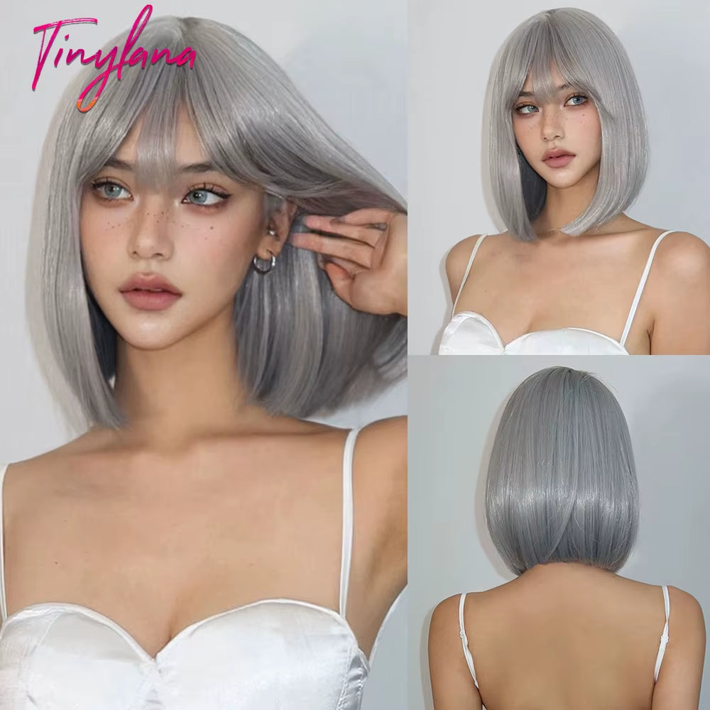 Short Orange Straight Synthetic Wigs for Women Medium Orange Cosplay Party Wig with Bangs Heat Resistant Lolita Natural Hair Use