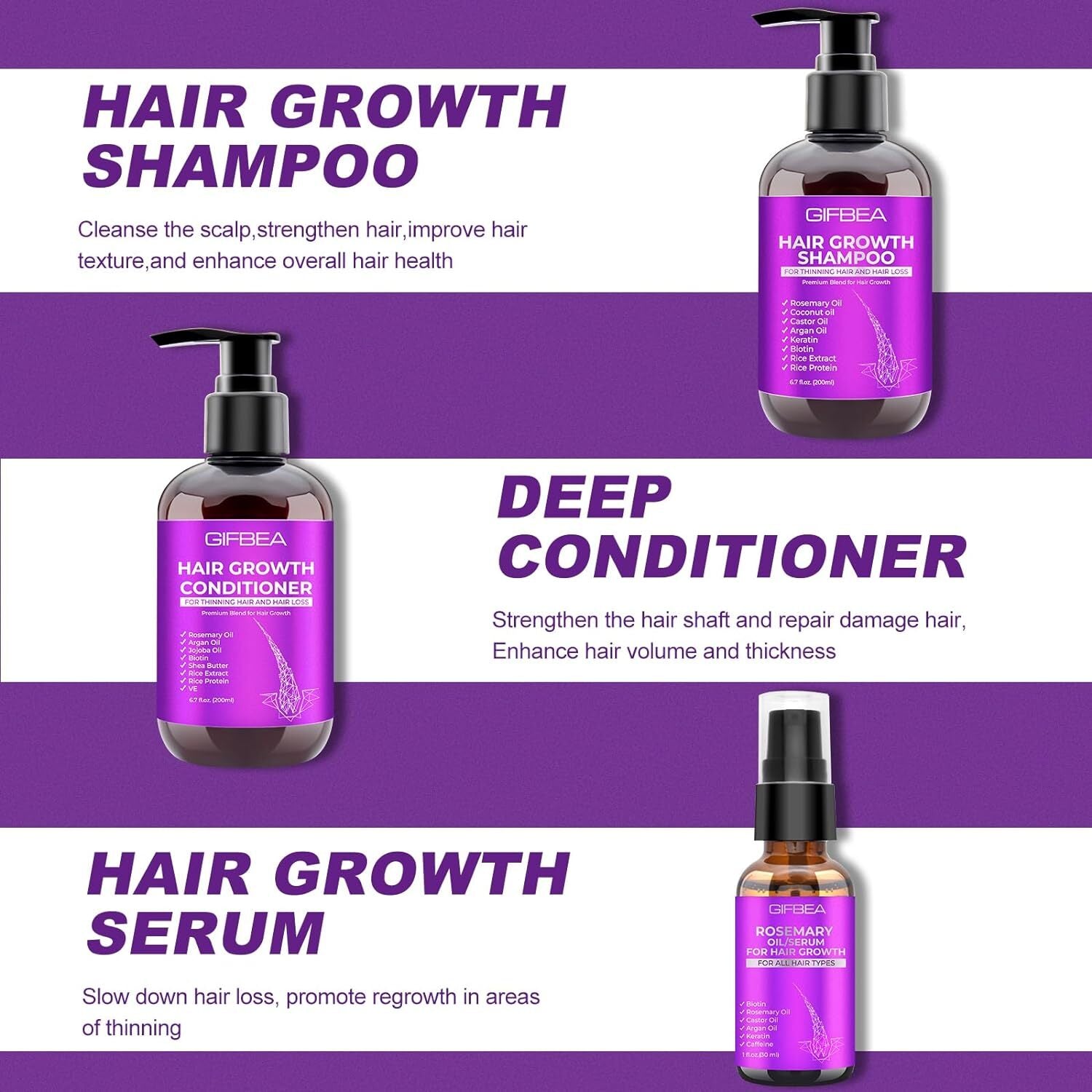 Hair Growth Shampoo and Conditioner Set with Rosemary Biotin Argan and Cas