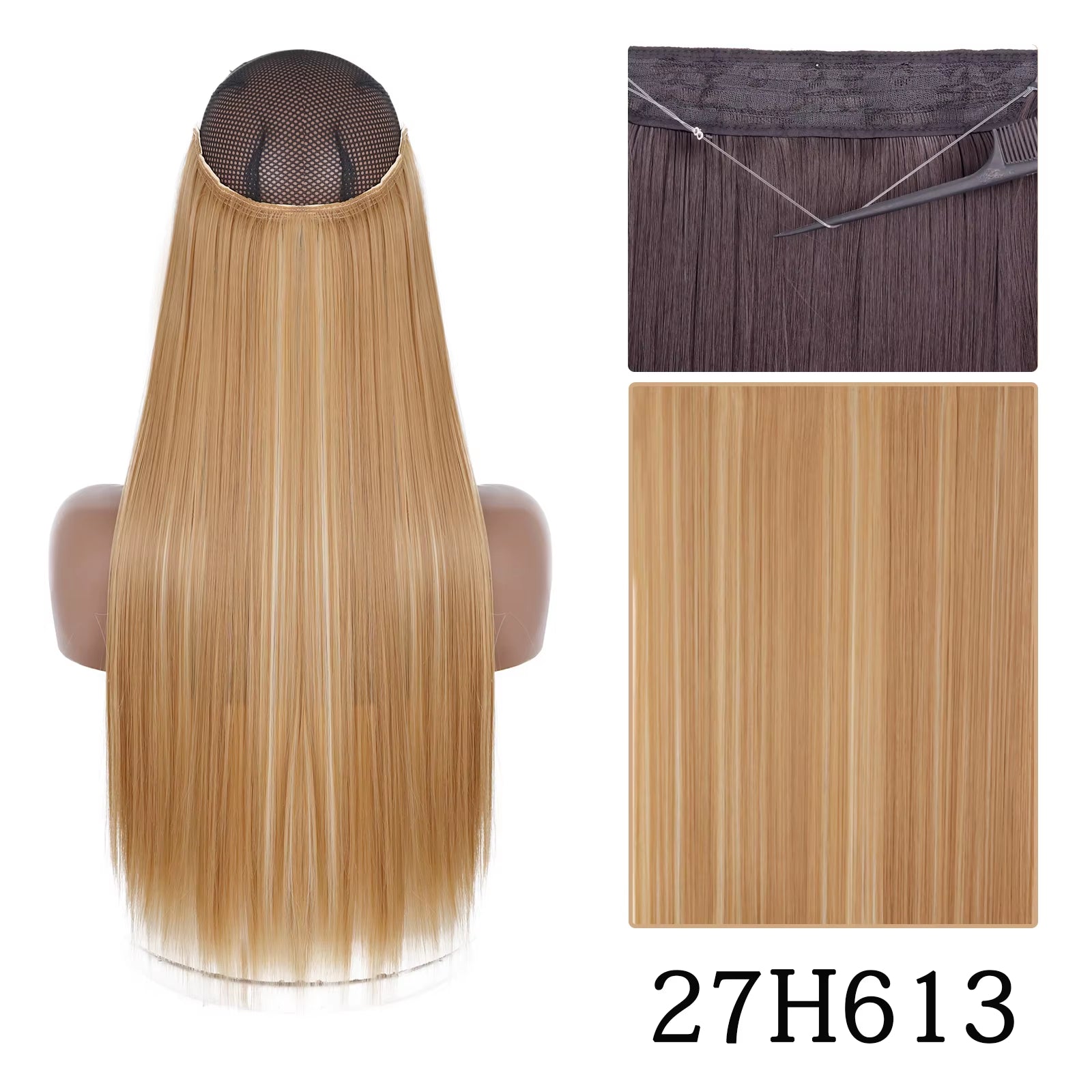 Synthetic Long Straight No Clip One Piece Hair Extension Natural Adjustable Line False Hairpiece for Women