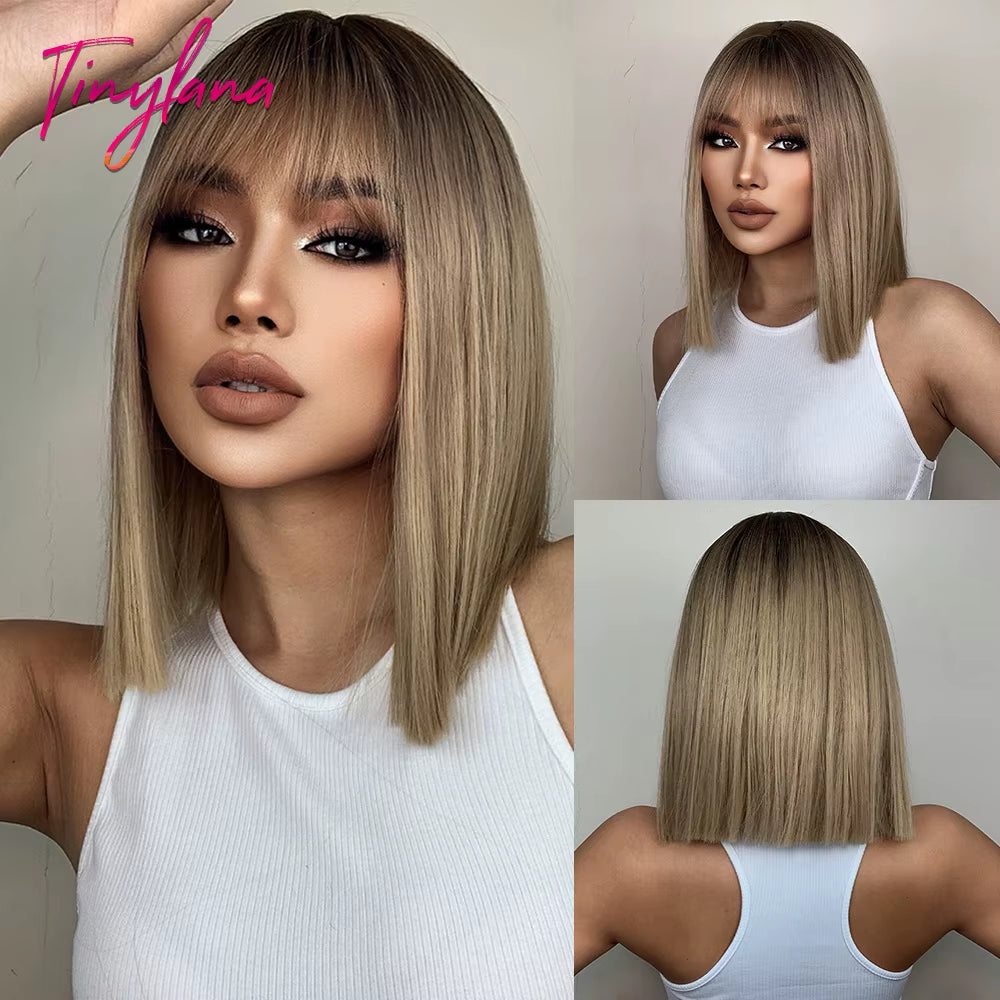 Short Orange Straight Synthetic Wigs for Women Medium Orange Cosplay Party Wig with Bangs Heat Resistant Lolita Natural Hair Use