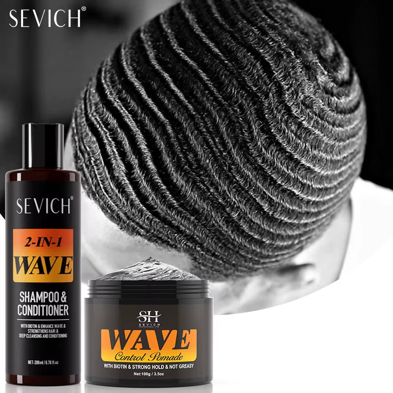 Deep Wave Control Pomade Shampoo Kit Biotin Prevent Hair Loss Edge Control Gel Sport Strong Hold Wave Hair Gel for African Men
