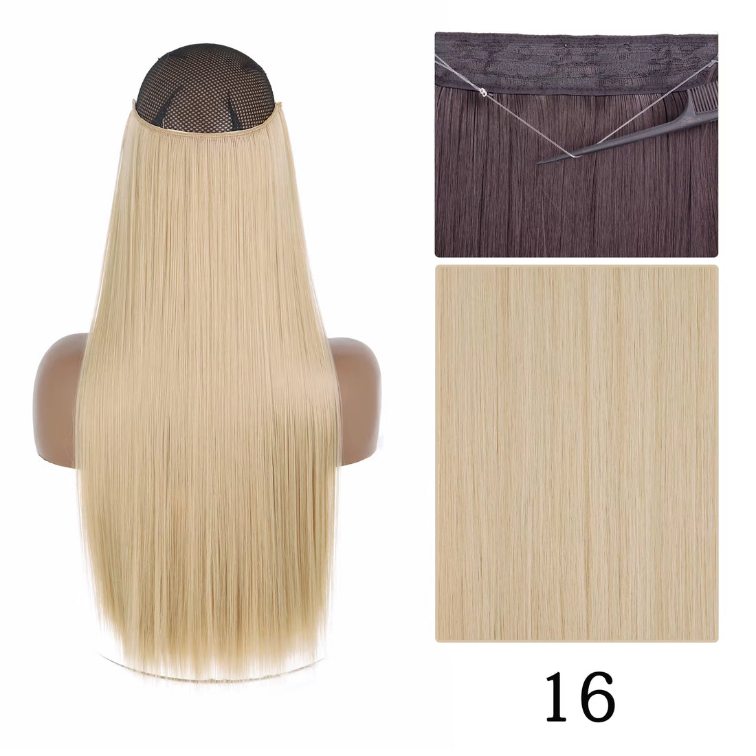 Synthetic Long Straight No Clip One Piece Hair Extension Natural Adjustable Line False Hairpiece for Women