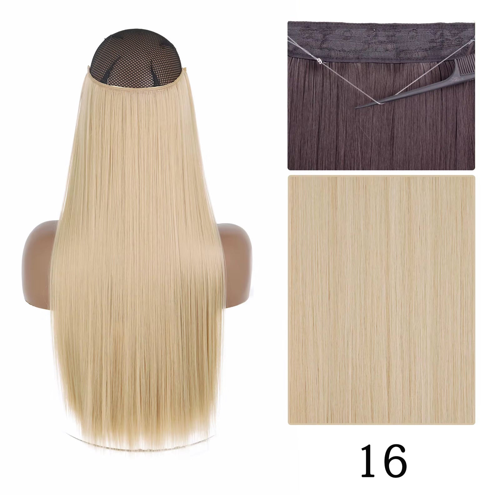 Synthetic Long Straight No Clip One Piece Hair Extension Natural Adjustable Line False Hairpiece for Women