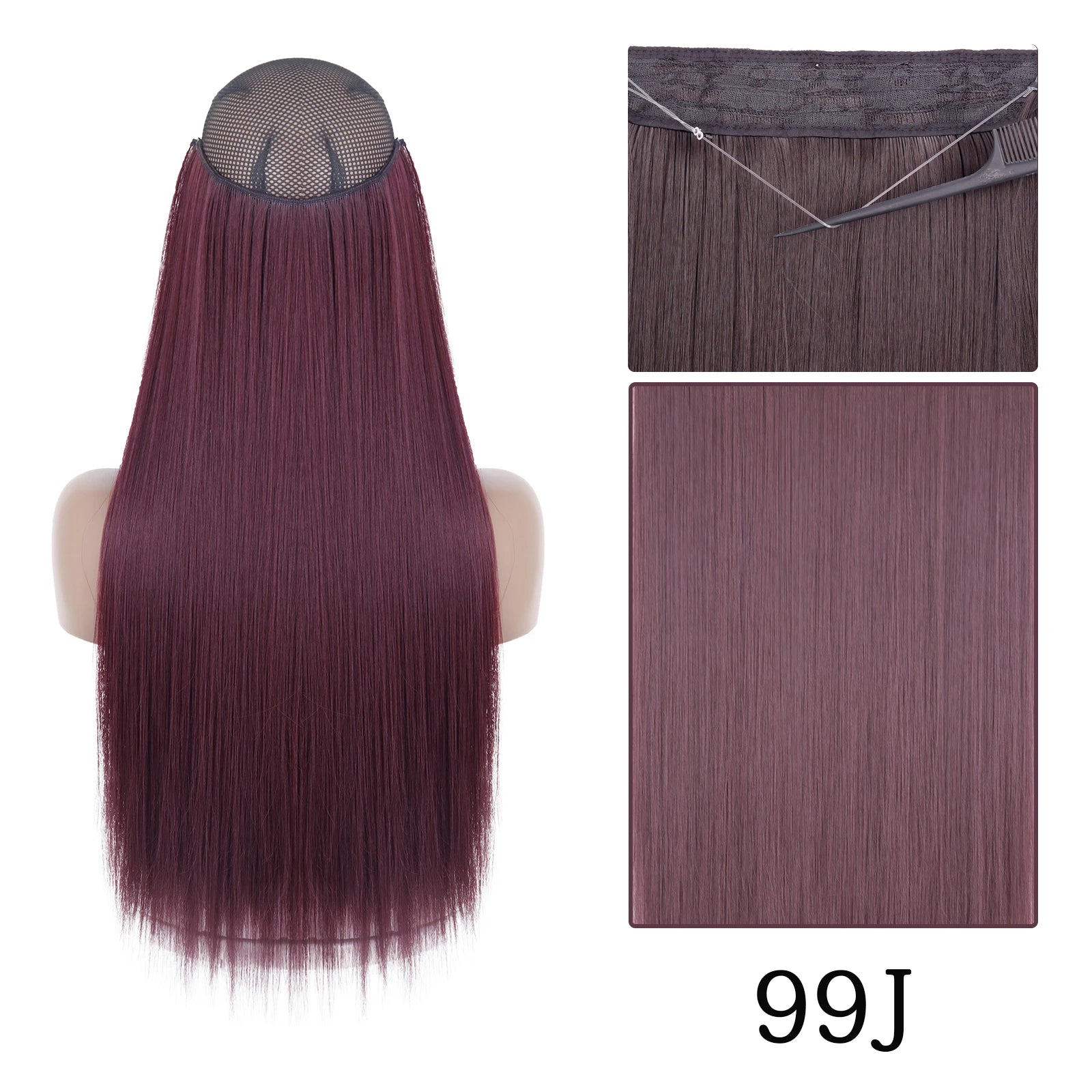 Synthetic Long Straight No Clip One Piece Hair Extension Natural Adjustable Line False Hairpiece for Women