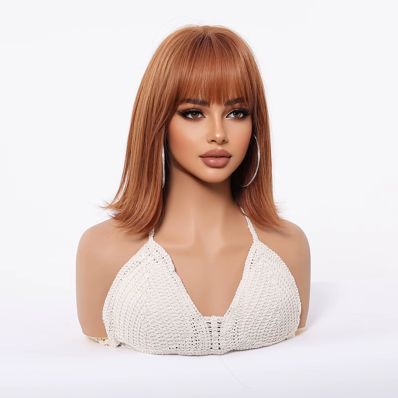 Short Orange Straight Synthetic Wigs for Women Medium Orange Cosplay Party Wig with Bangs Heat Resistant Lolita Natural Hair Use