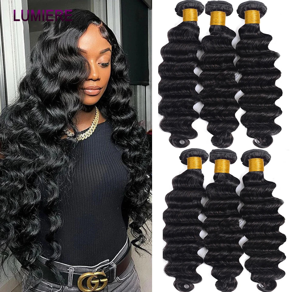 30 40 Inch Loose Deep Wave Bundles Brazilian Raw Human Hair Weave Bundles 1/3/4 Bundle Deals Human Hair Extensions for Women