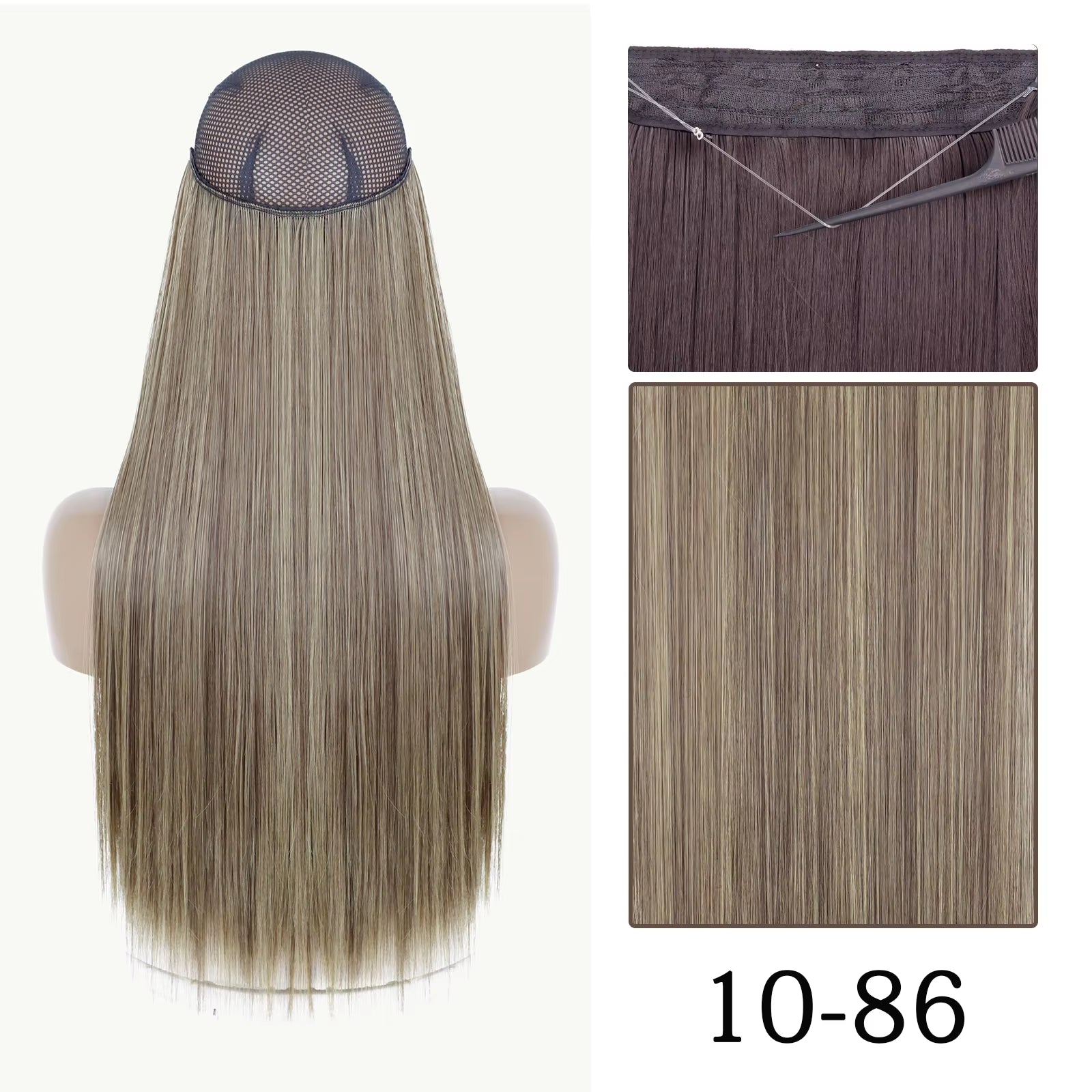 Synthetic Long Straight No Clip One Piece Hair Extension Natural Adjustable Line False Hairpiece for Women