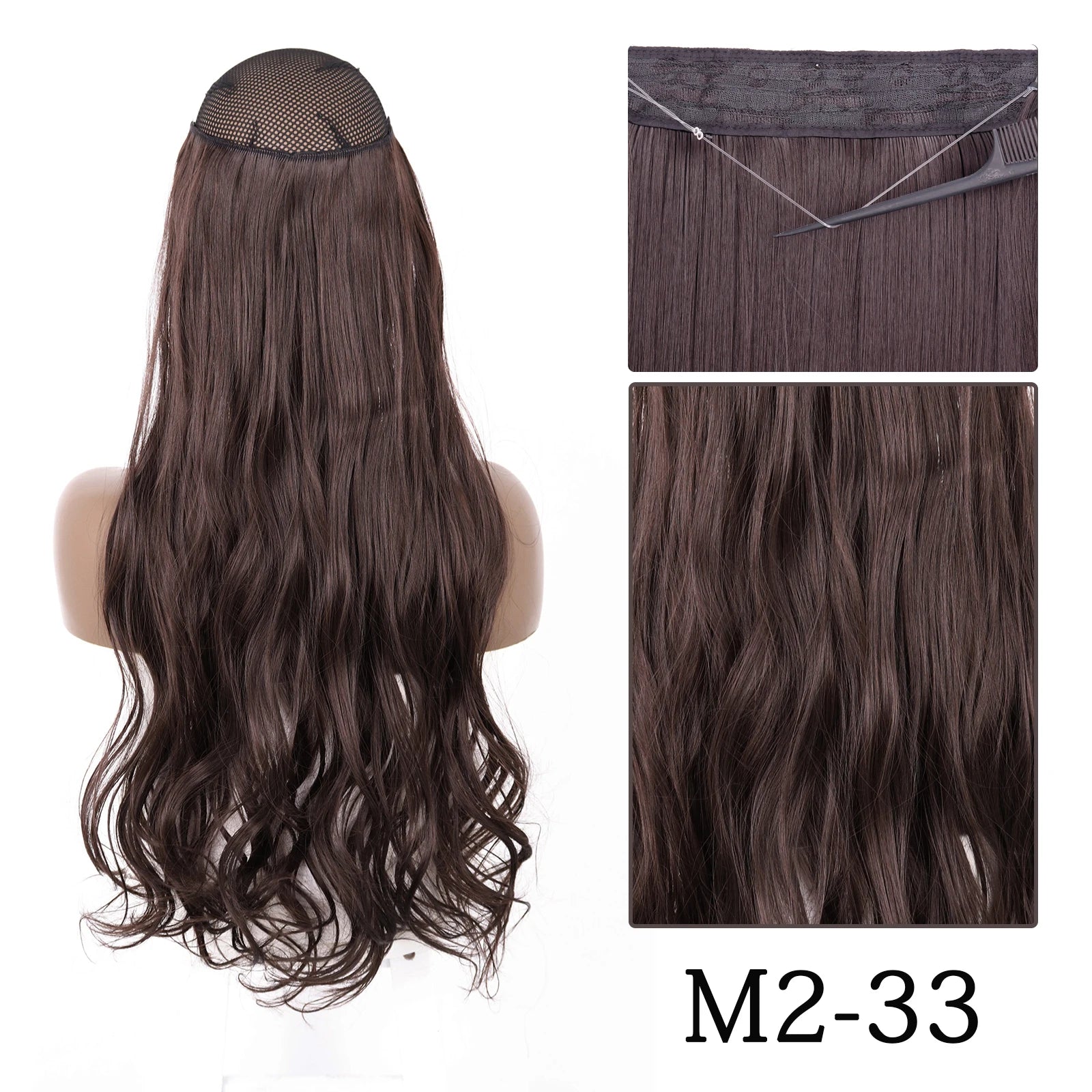 Synthetic Long Straight No Clip One Piece Hair Extension Natural Adjustable Line False Hairpiece for Women