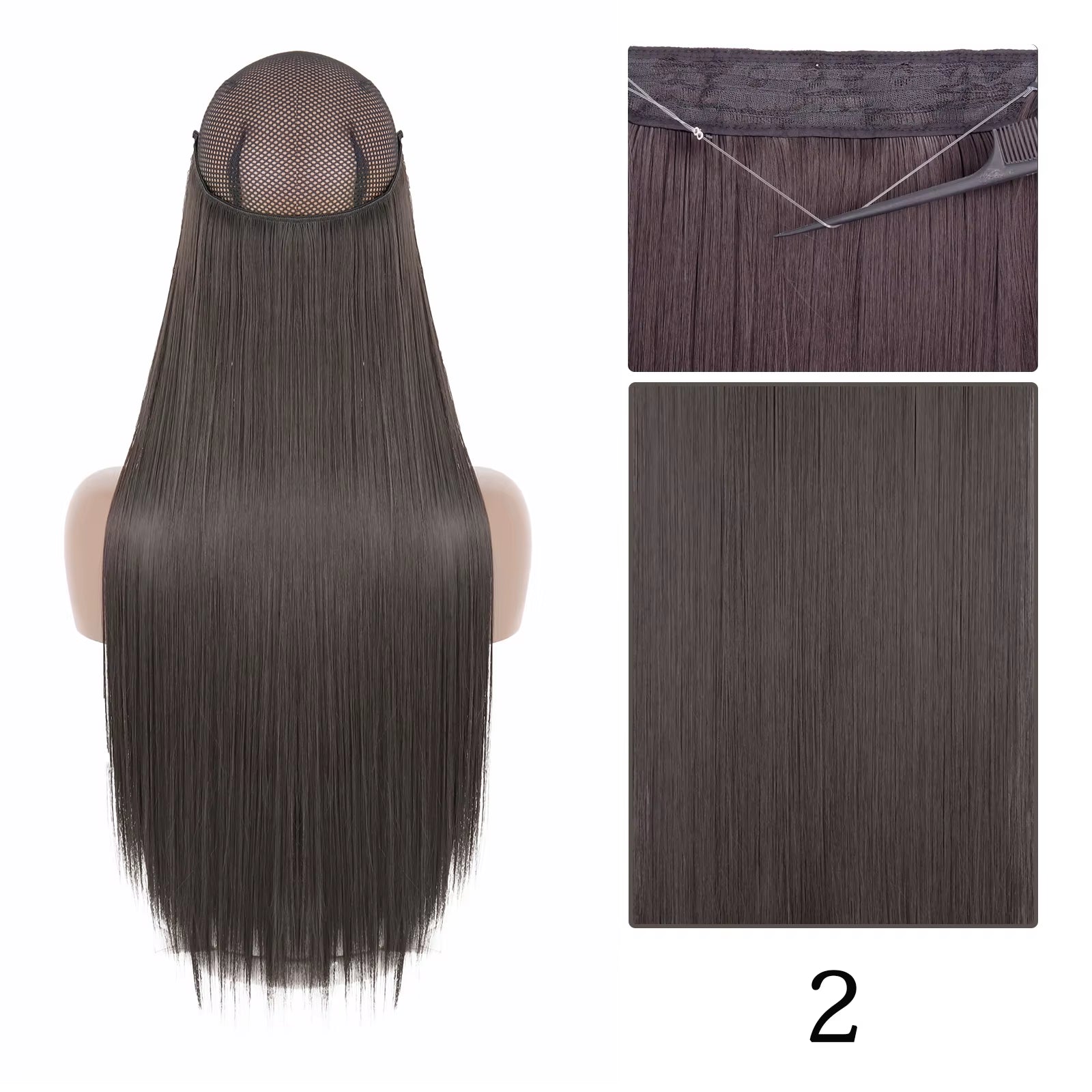 Synthetic Long Straight No Clip One Piece Hair Extension Natural Adjustable Line False Hairpiece for Women