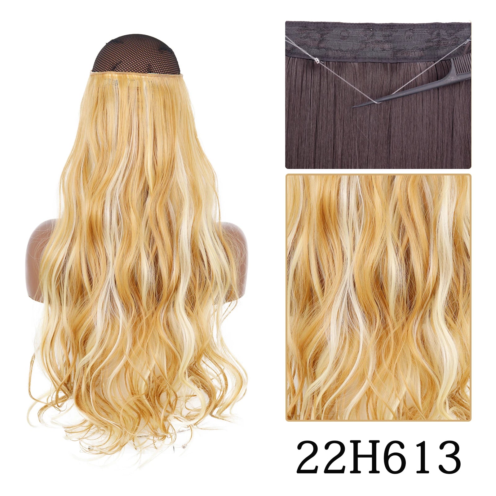Synthetic Long Straight No Clip One Piece Hair Extension Natural Adjustable Line False Hairpiece for Women