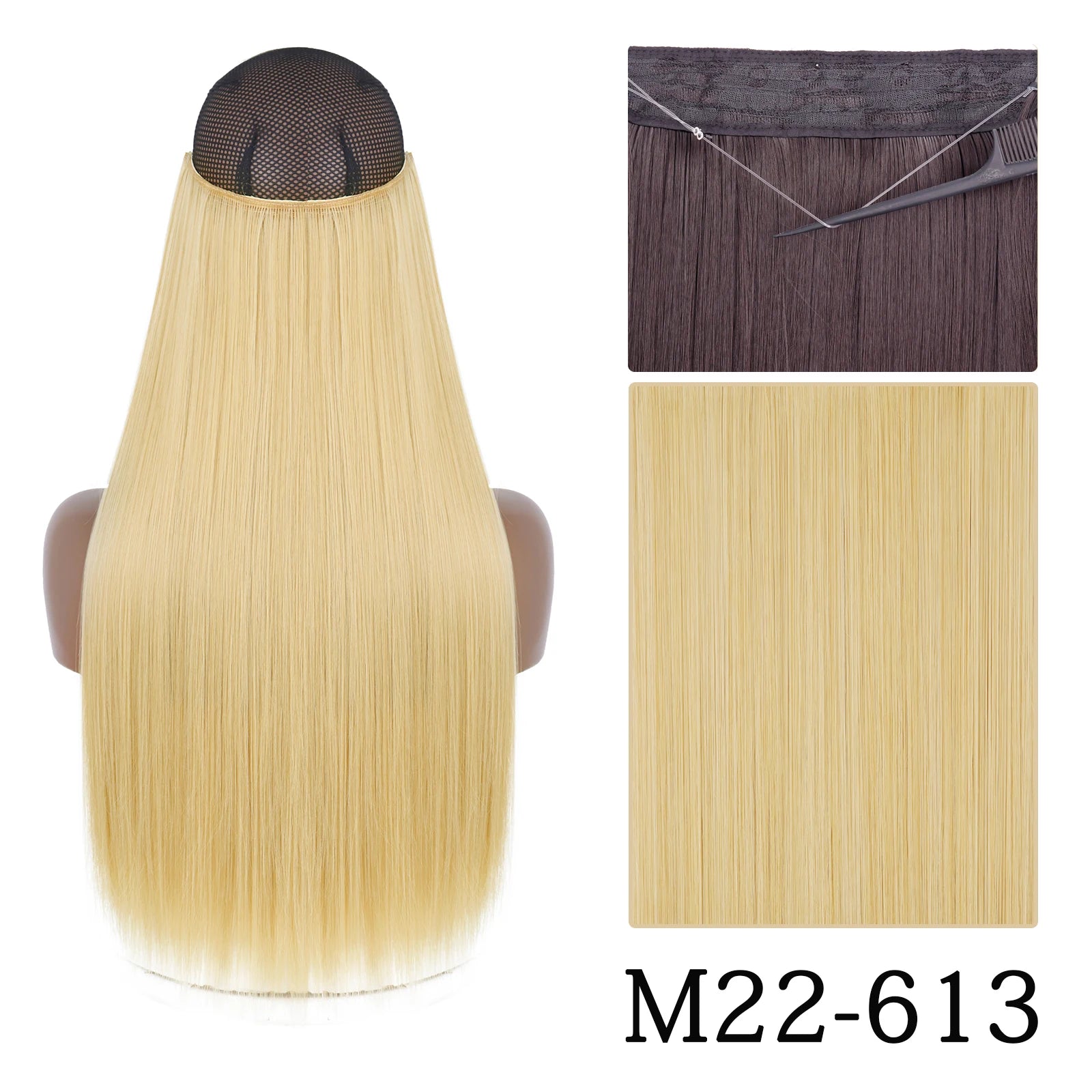 Synthetic Long Straight No Clip One Piece Hair Extension Natural Adjustable Line False Hairpiece for Women