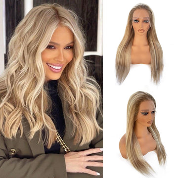 Ash Blonde Wig Human Hair Lace Front Wigs 30 Inch 13X4 HD Glueless Wigs Human Hair Pre Plucked Balayage Ash Blonde Lace Front Wigs 180% Density Blond Highlights Lace Frontal Wigs for White Women