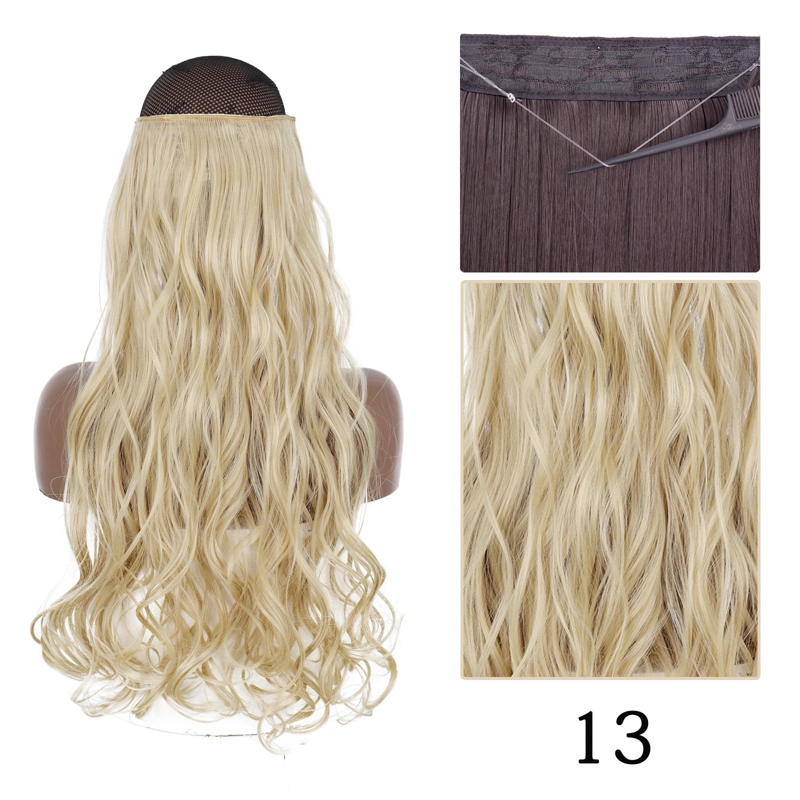Synthetic Long Straight No Clip One Piece Hair Extension Natural Adjustable Line False Hairpiece for Women
