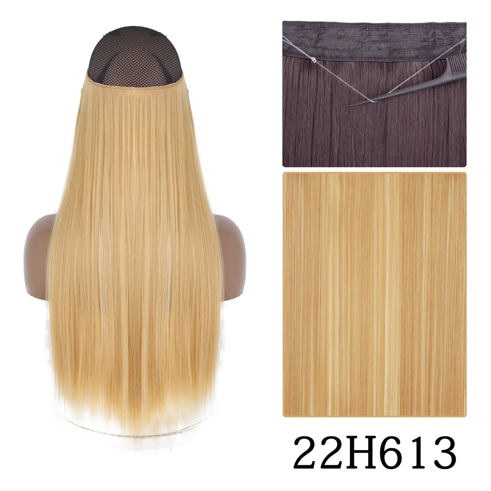 Synthetic Long Straight No Clip One Piece Hair Extension Natural Adjustable Line False Hairpiece for Women