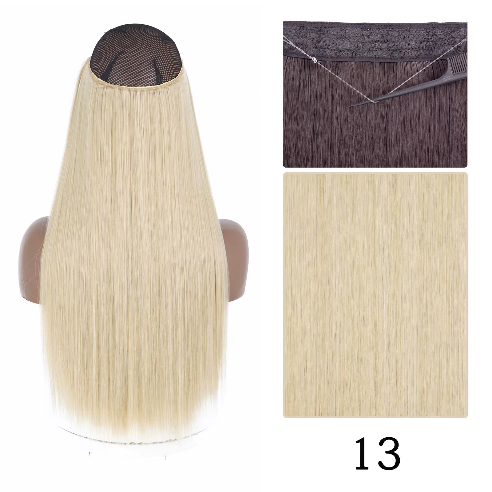 Synthetic Long Straight No Clip One Piece Hair Extension Natural Adjustable Line False Hairpiece for Women