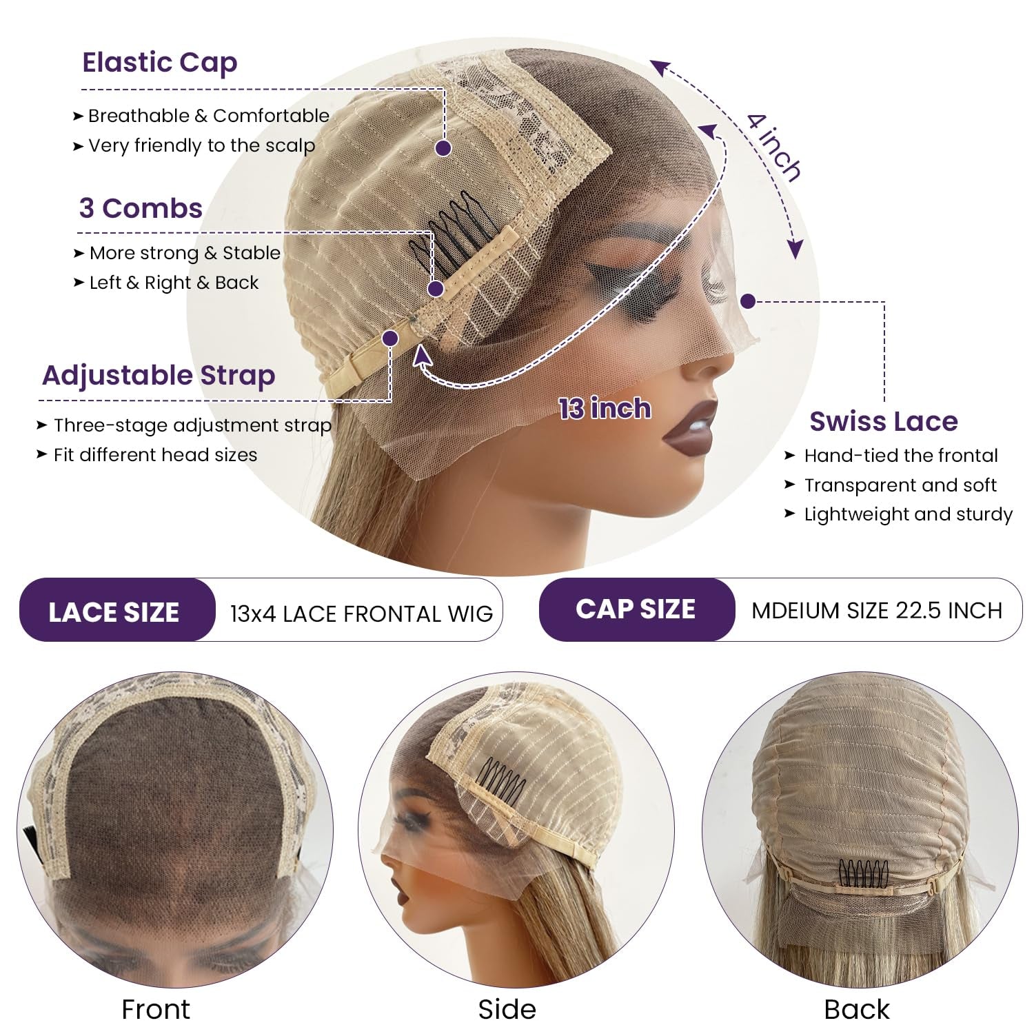 Ash Blonde Wig Human Hair Lace Front Wigs 30 Inch 13X4 HD Glueless Wigs Human Hair Pre Plucked Balayage Ash Blonde Lace Front Wigs 180% Density Blond Highlights Lace Frontal Wigs for White Women