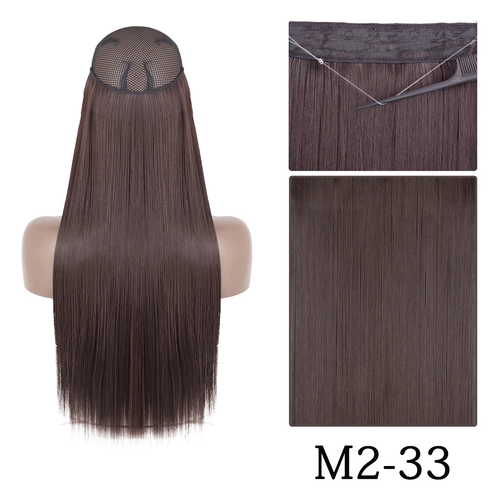 Synthetic Long Straight No Clip One Piece Hair Extension Natural Adjustable Line False Hairpiece for Women