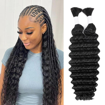 18 Inch Deep Wave Human Braiding Hair for Boho Braids Curly Human Hair Braiding Hair Wet and Wavy Unprocessed Virgin Boho Hair for Braiding Natural Color 2 Bundles/Pack (Total 100G)